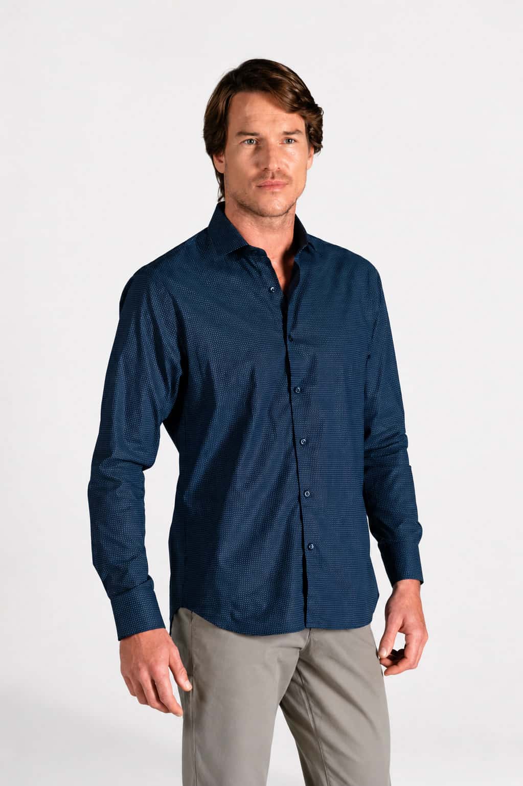 Camisa Casual Classic Algodón Azul Navy Mini Print