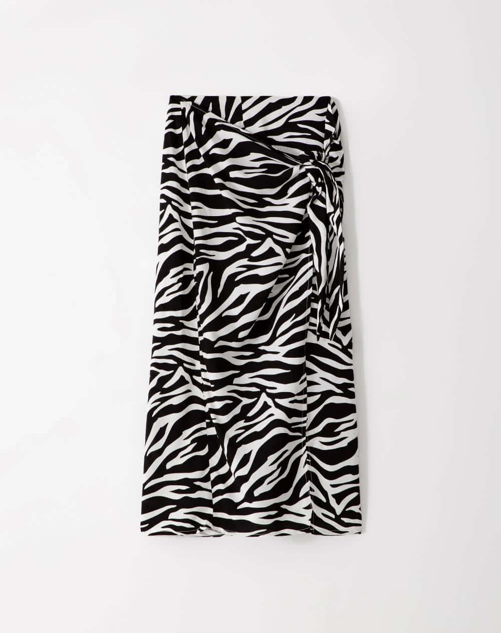 Falda midi tiro alto cruzada print mujer