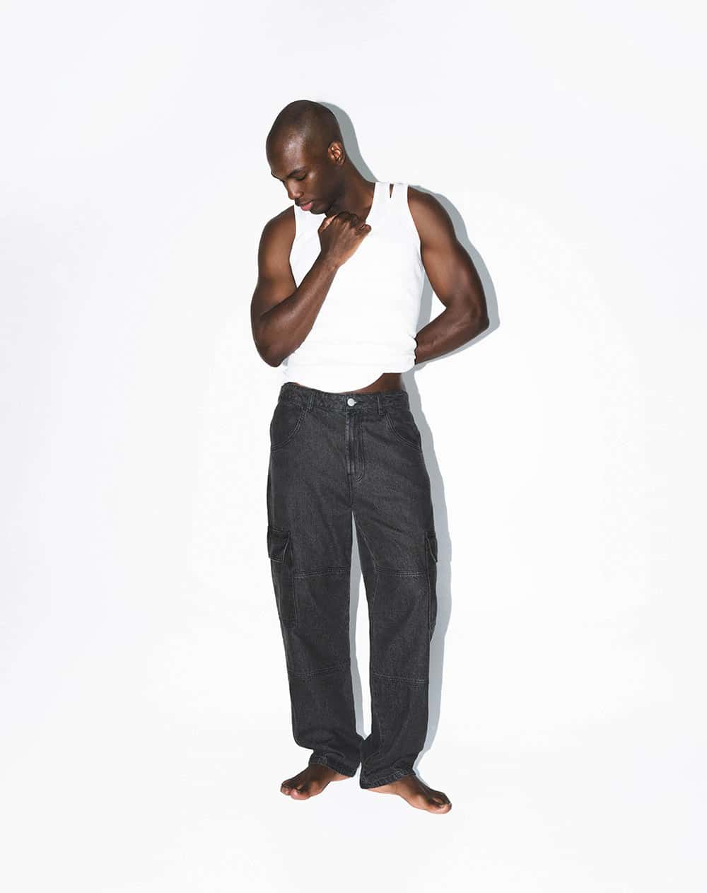 Jean cargo recto negro hombre
