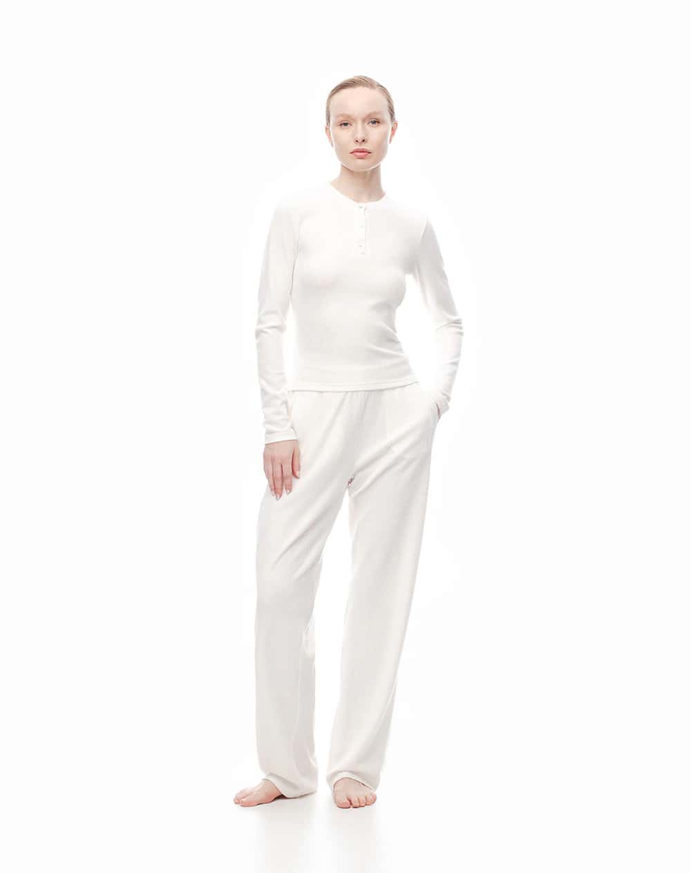 Pantalón regular tiro medio blanco mujer