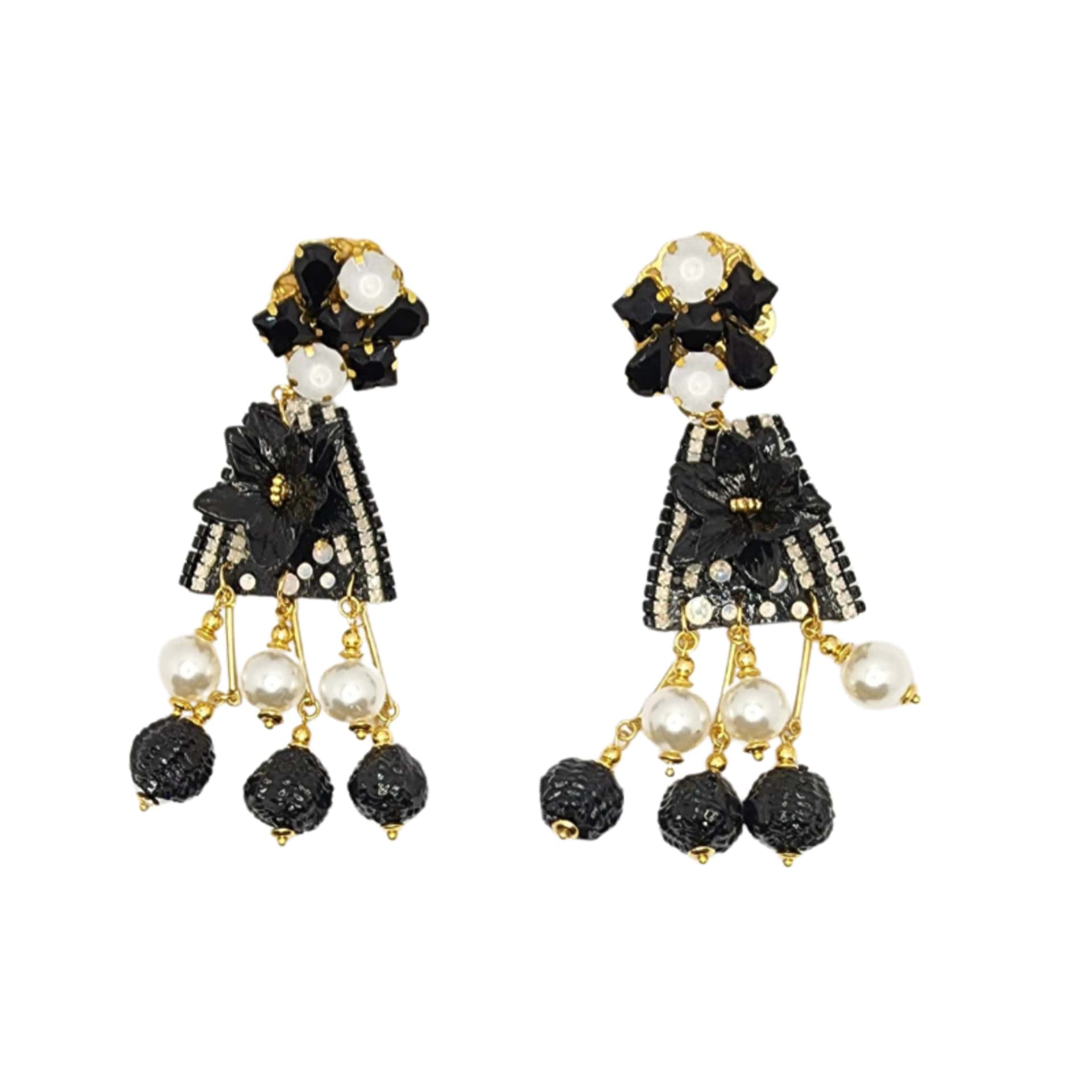 Fiber Triangle Black & White Earrings