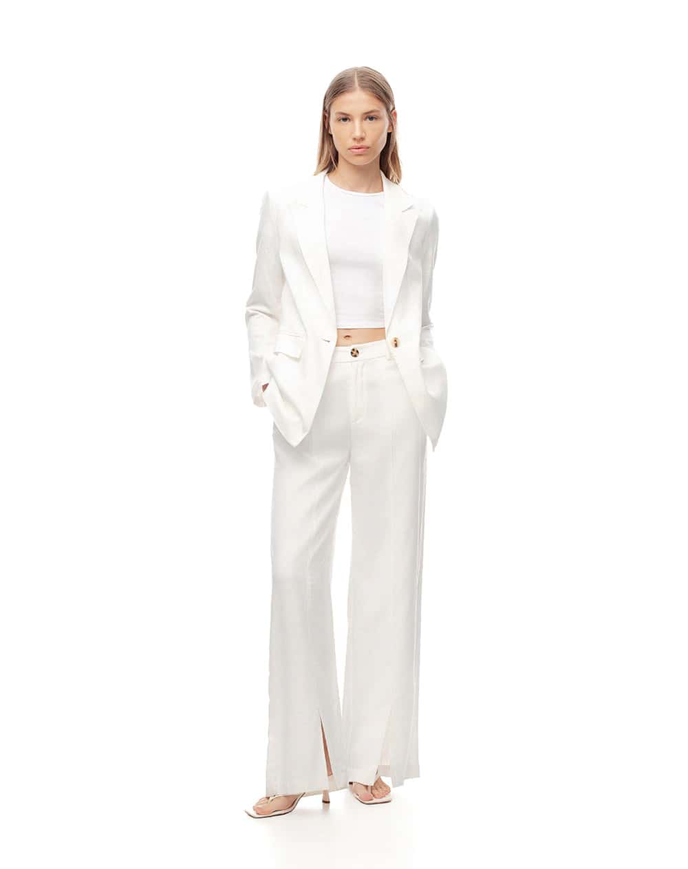 Pantalón wide leg tiro alto blabco mujer