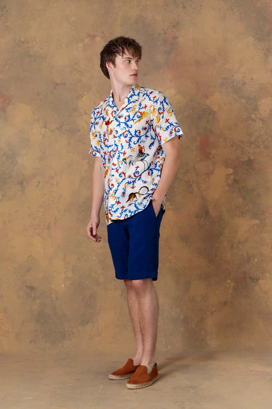 Men's shirt linen bowling chiron white