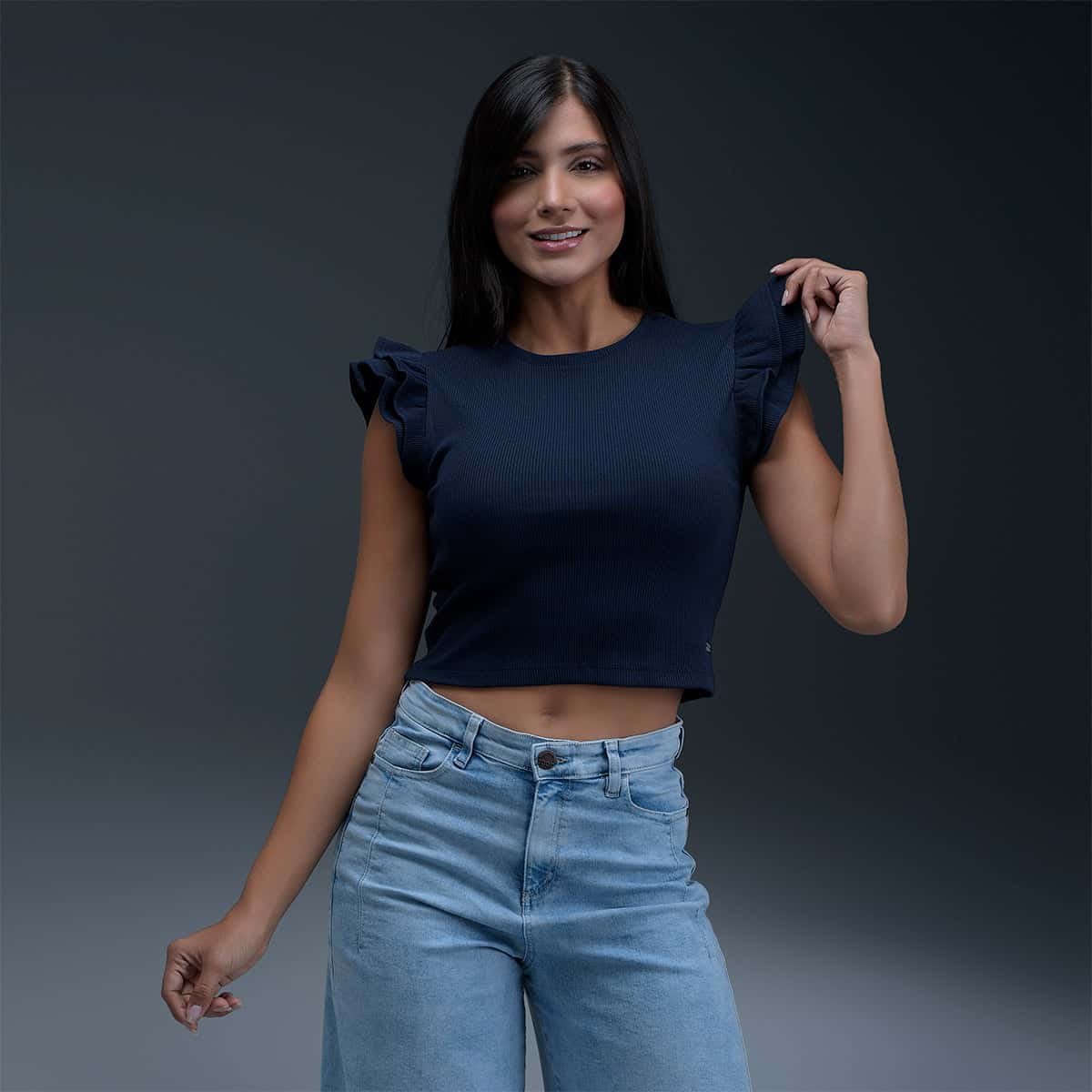Blusa Crop Azul Mujer