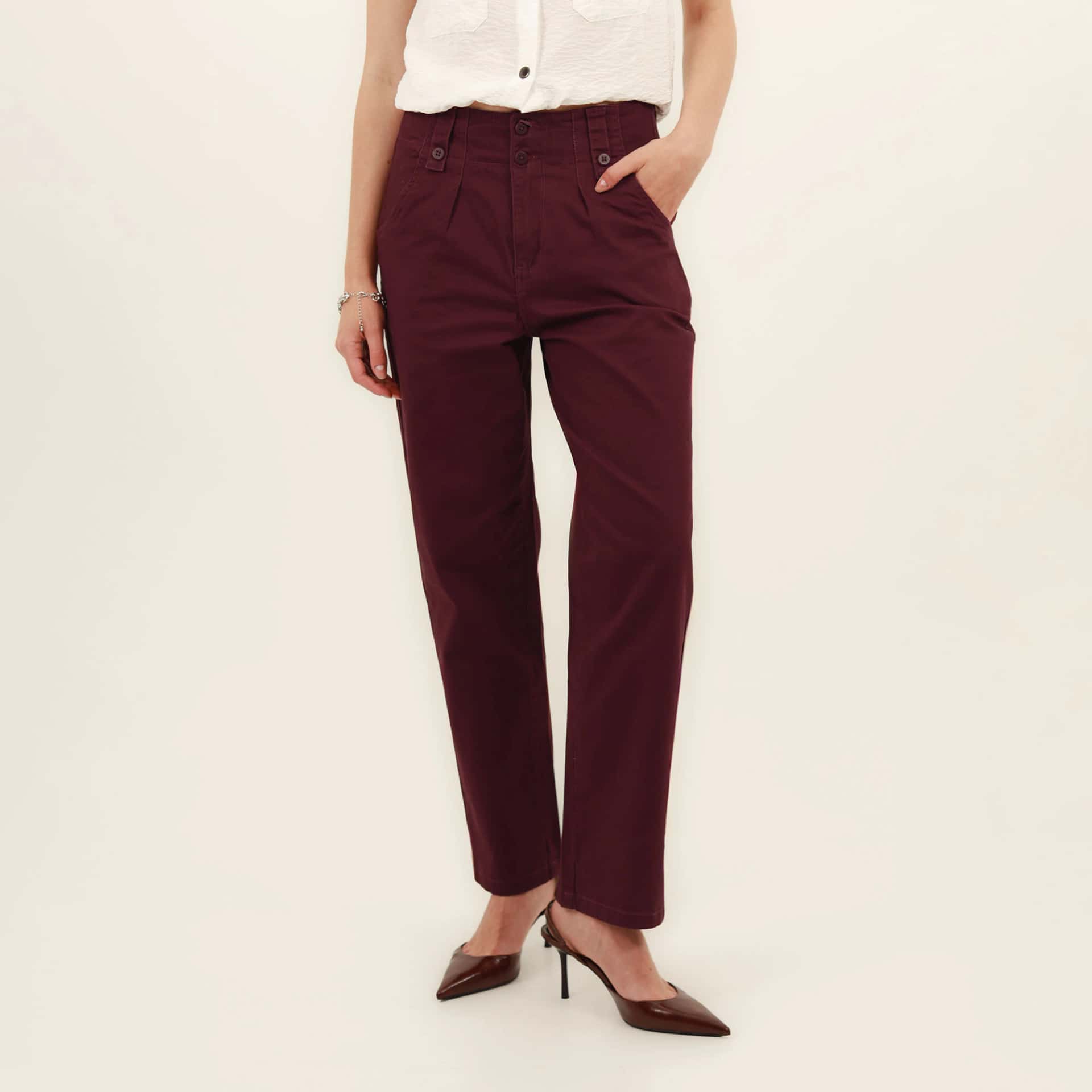 Pantalón baggy bota recta con prenses - miniatura 1