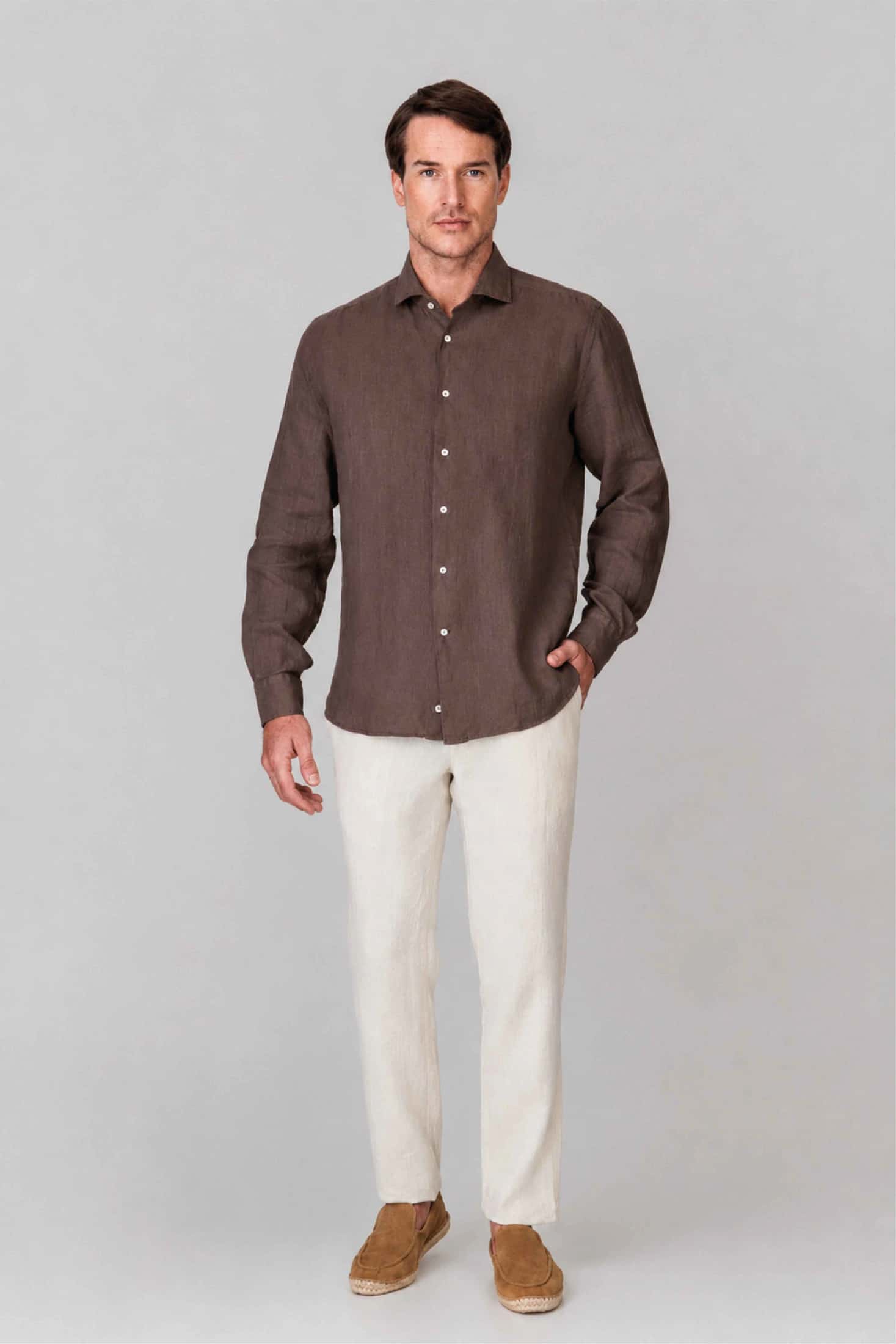 Men's linen shirt chocolate fondant