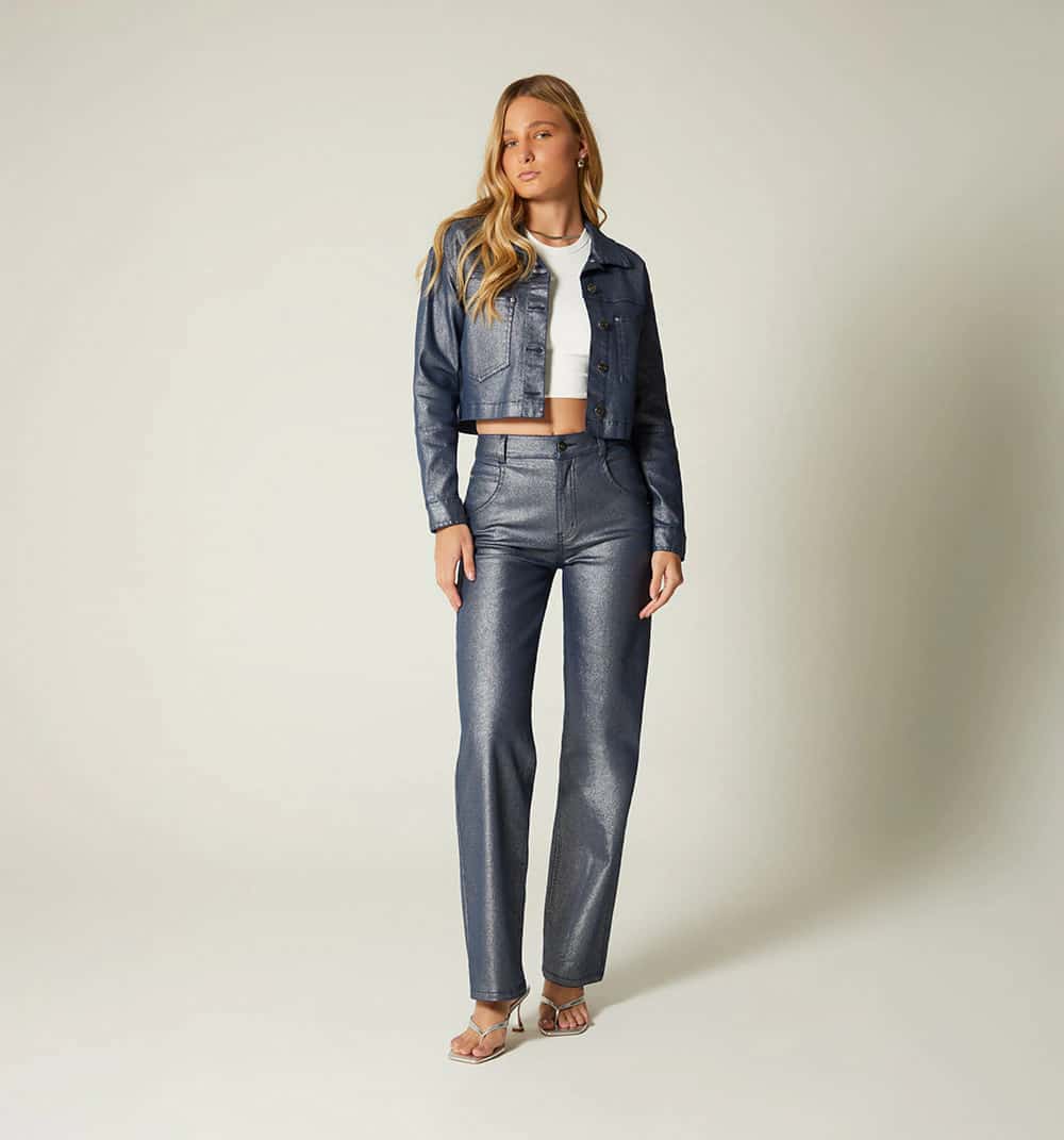 Chaqueta corta denim metalizado