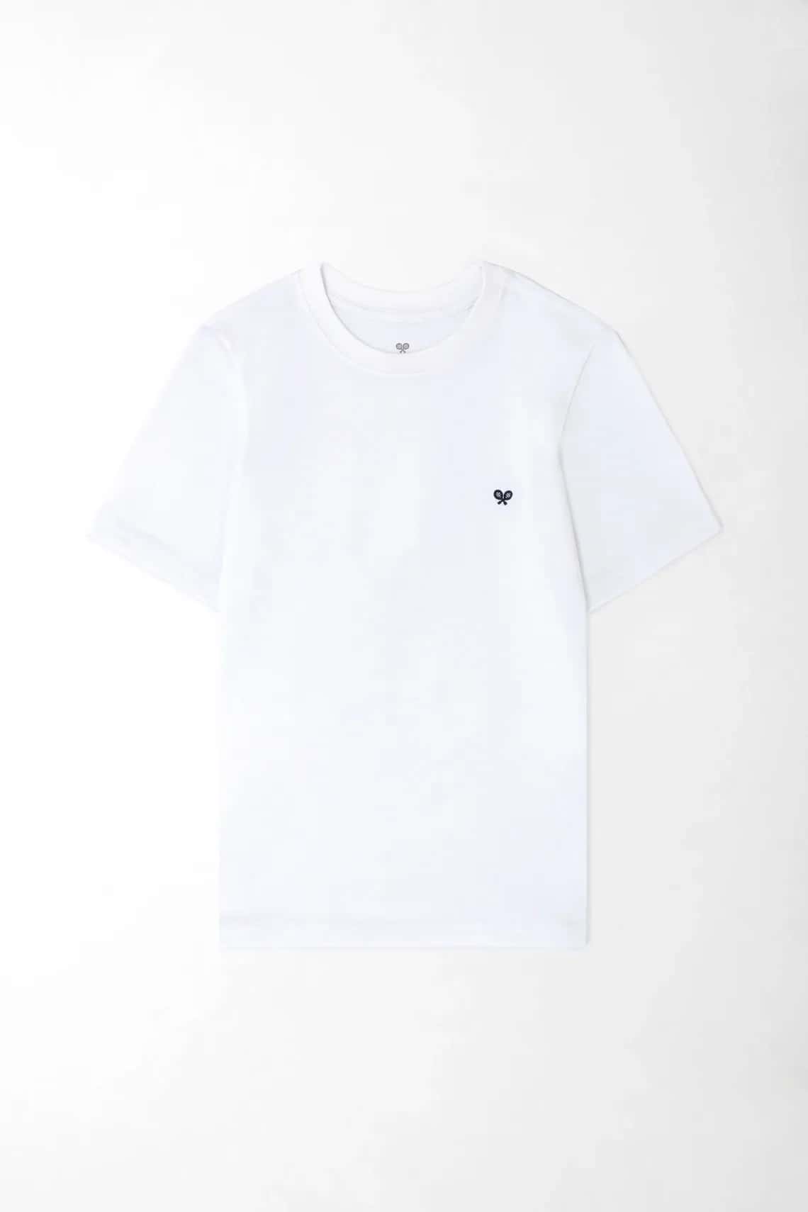 Camiseta para niño en algodón blanco fit clásico con bordado raquetas