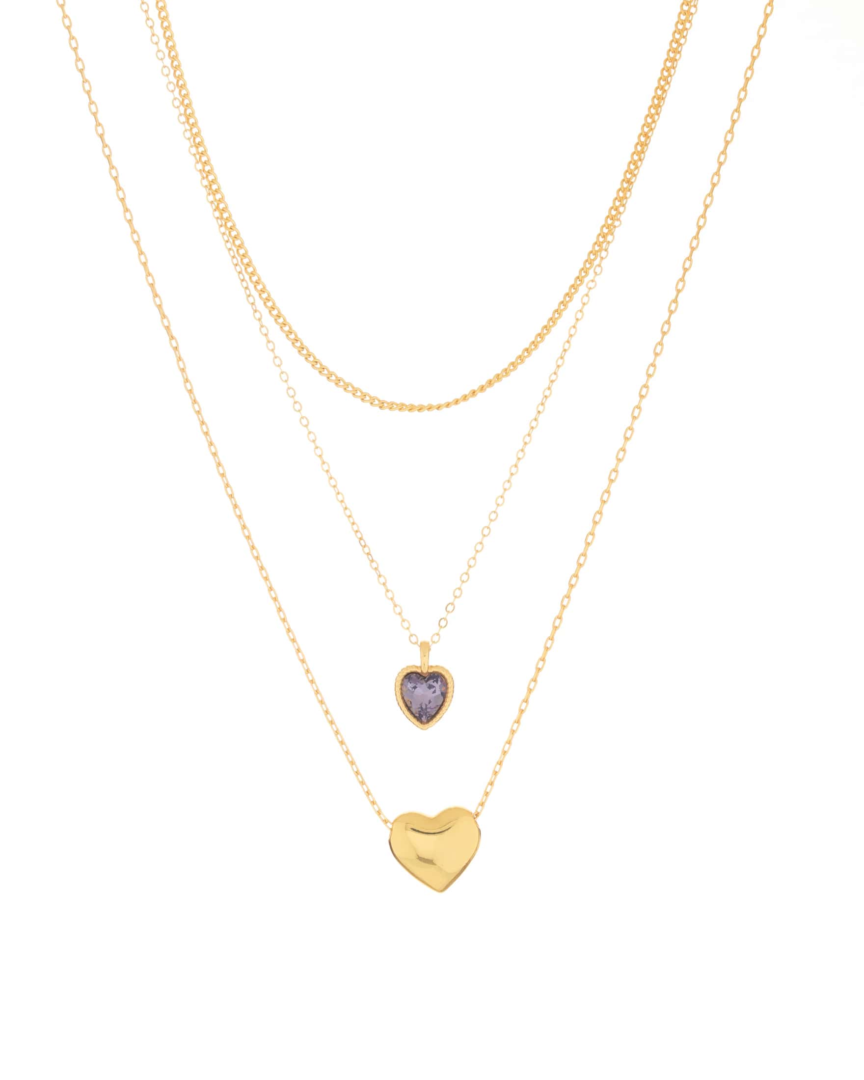 Set X3 Collares +  Aretes Corazón Cristal Gold