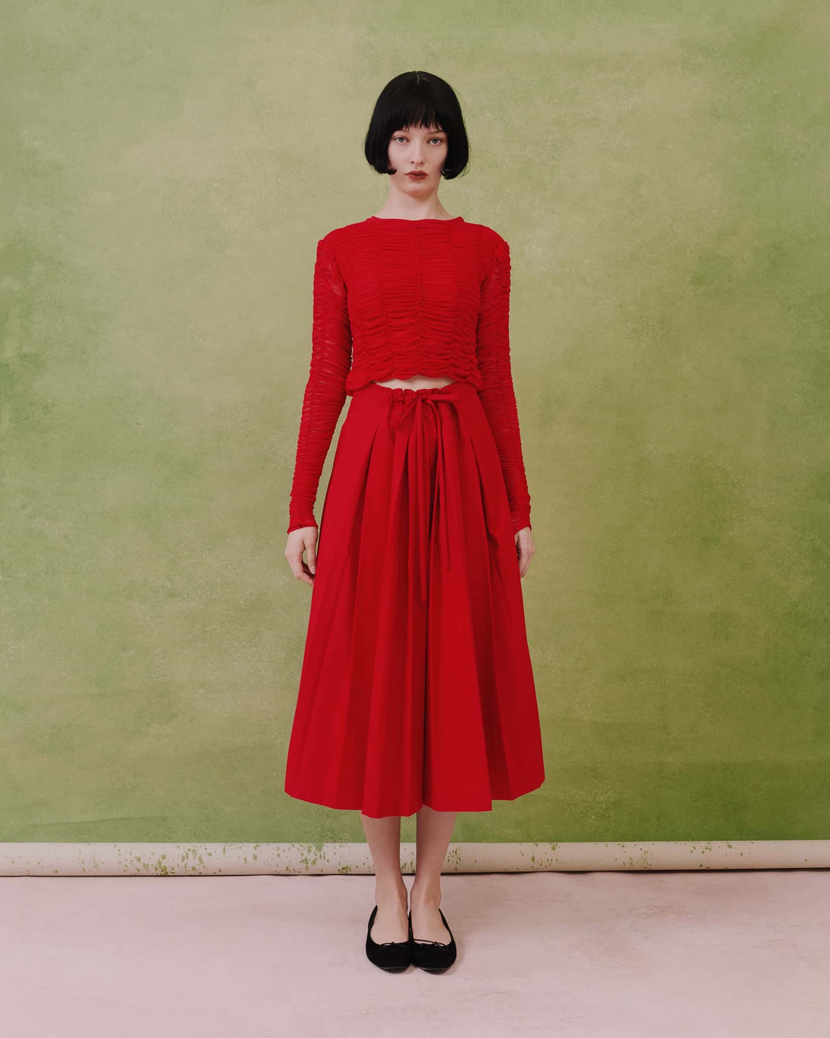 Gathered-Waist Pleated Midi Skirt - miniatura 4