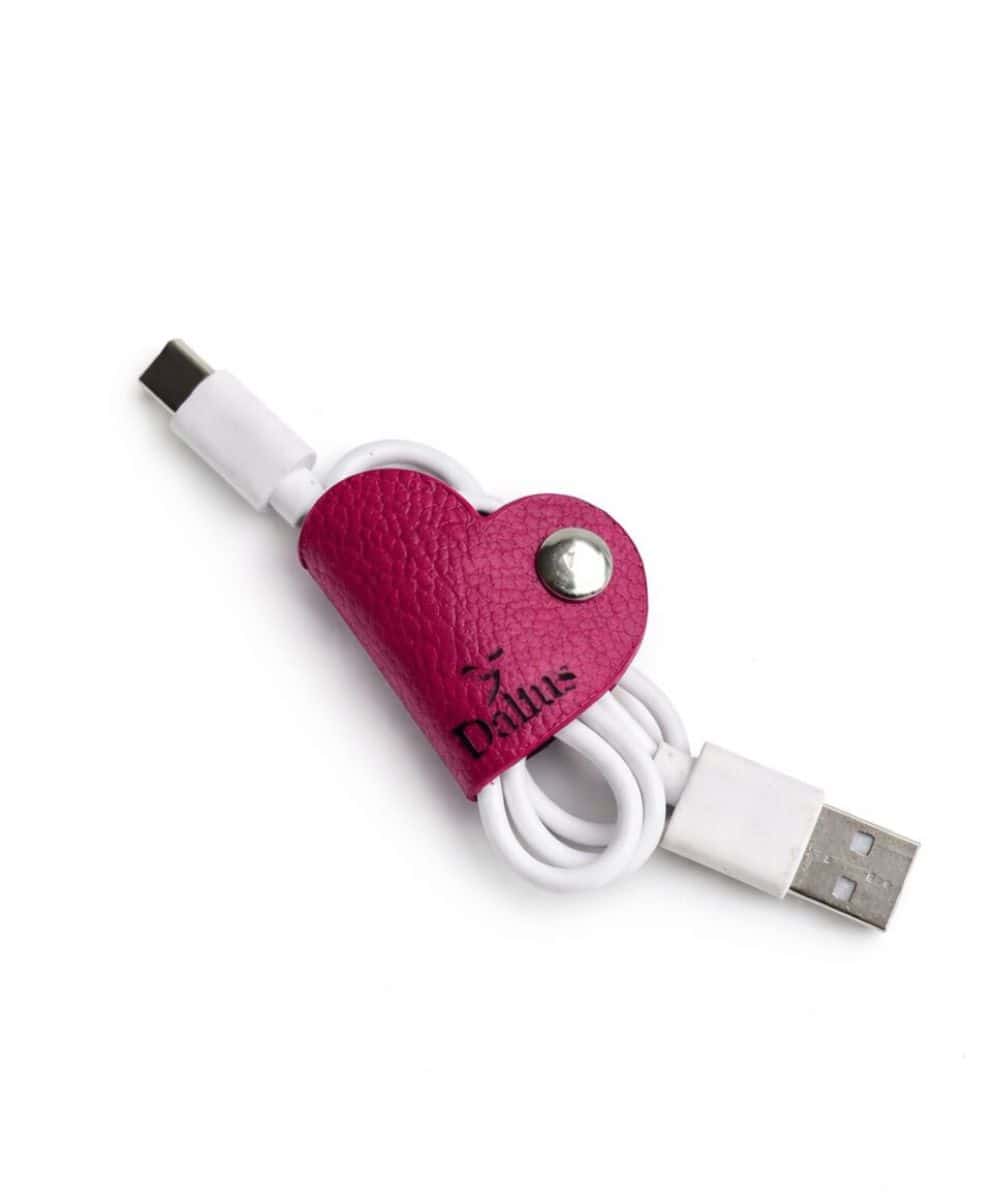 Portacables en cuero Oh My Love – Corazón Dalius fucsia - miniatura 4