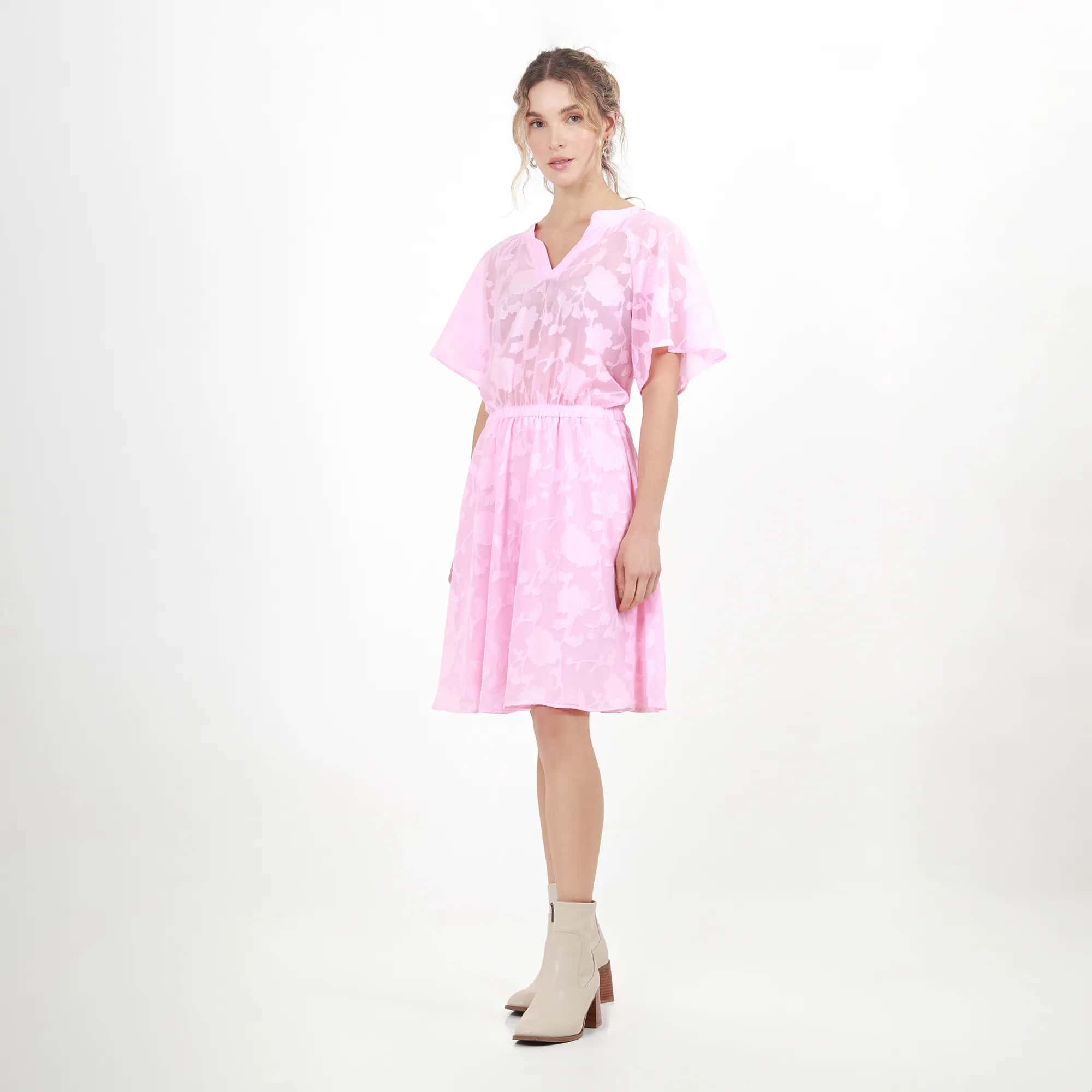 Vestido Cuello V Manga Corta