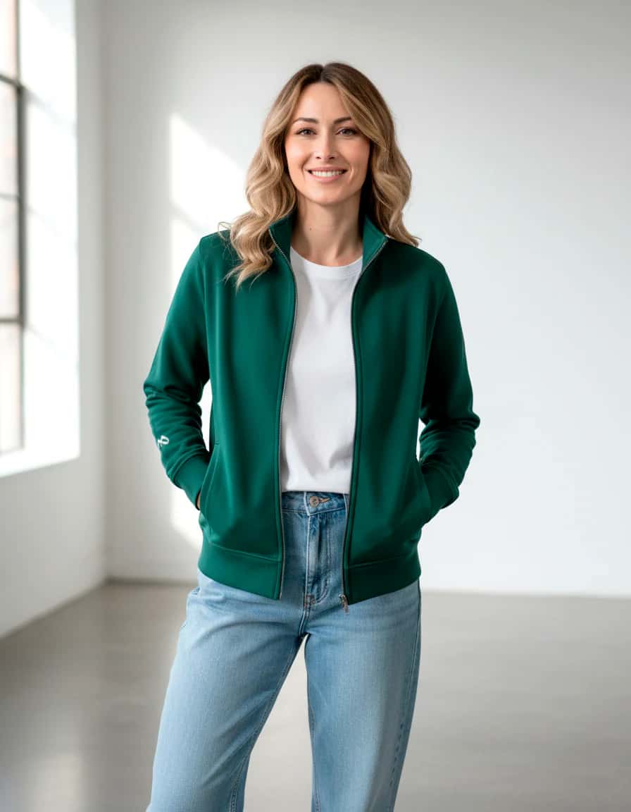 Buzo abierto sin capota mujer Verde Hoja - miniatura 10