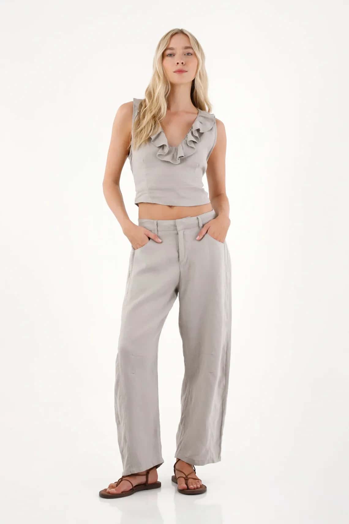 Pantalón Horseshoe en 100% lino para mujer