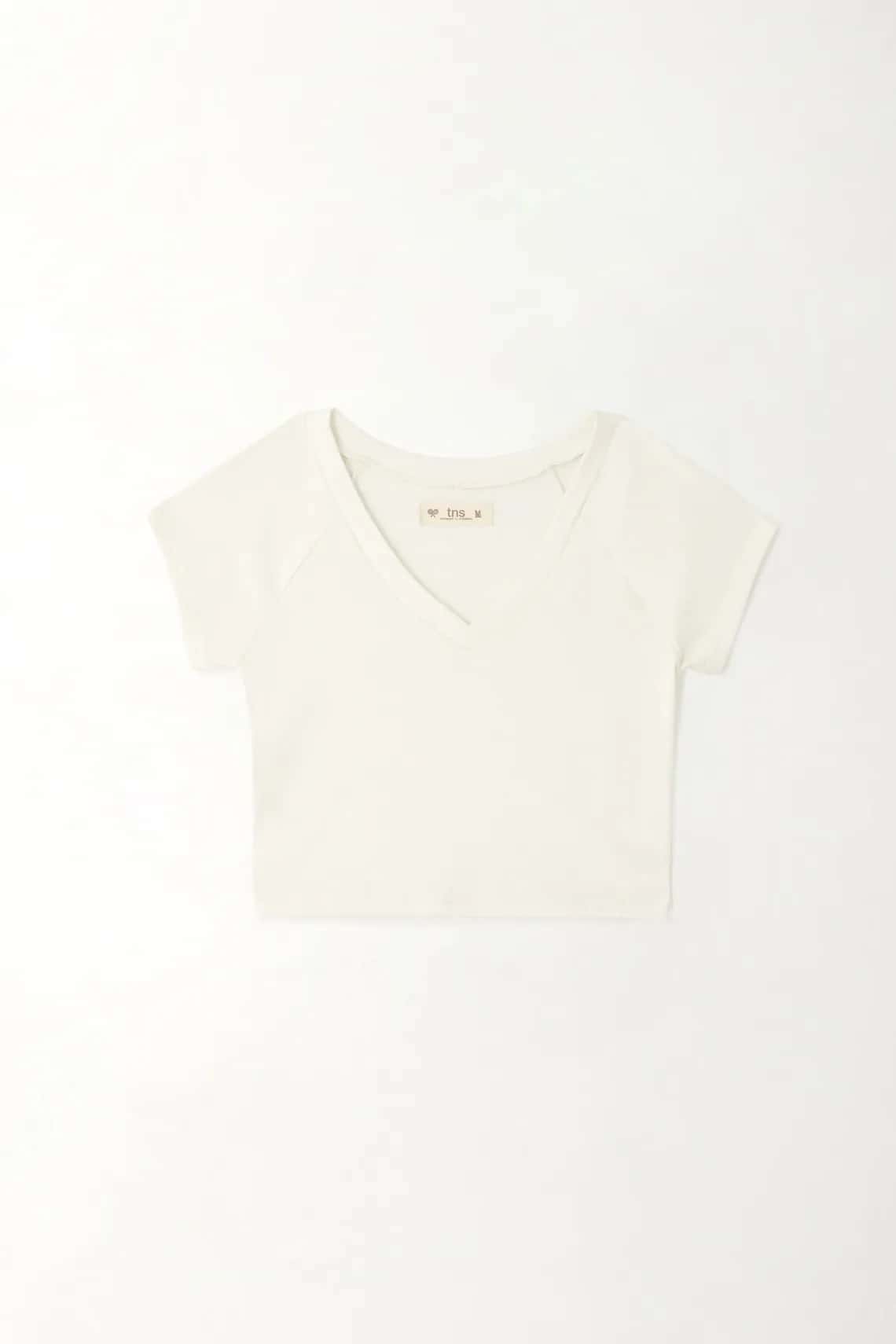 Camiseta tipo crop crudo para mujer