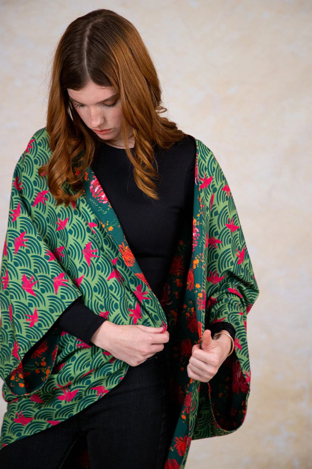 Kimono Nagoya Peonias Verde - imagen 3