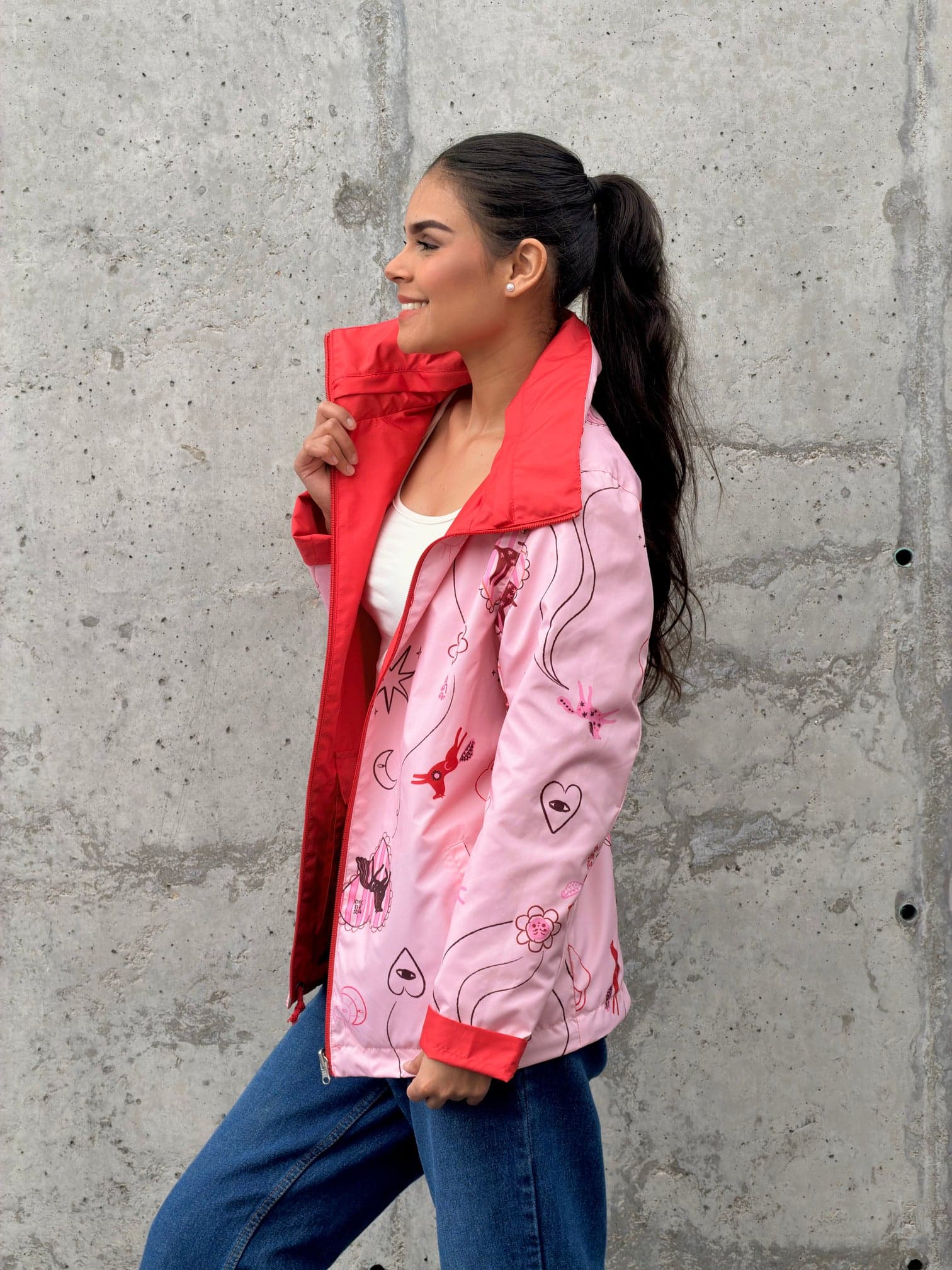 Chaqueta Doble Faz Rosa Rojizo