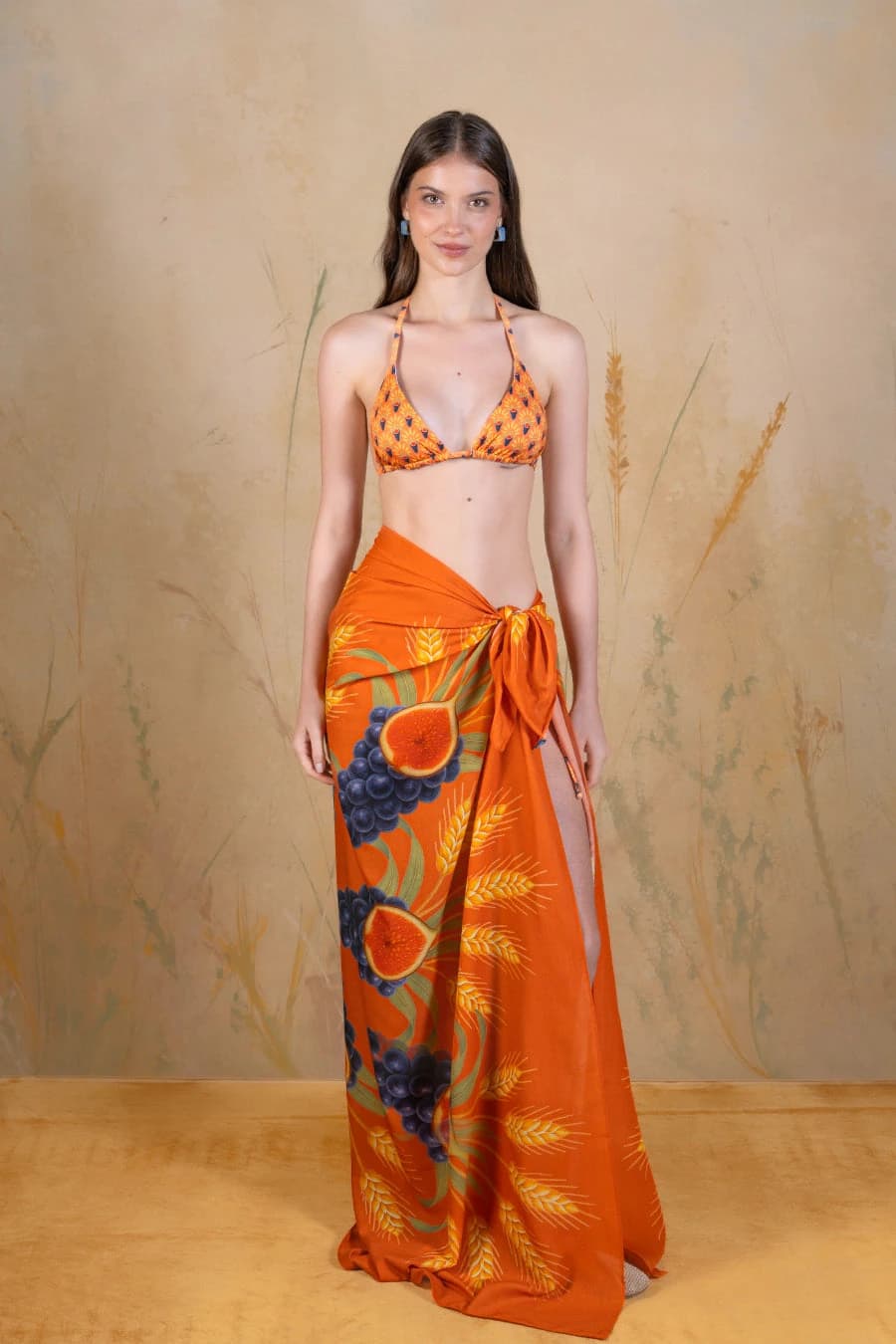 Women's Annona long cotton sarong terracotta — Soloio
