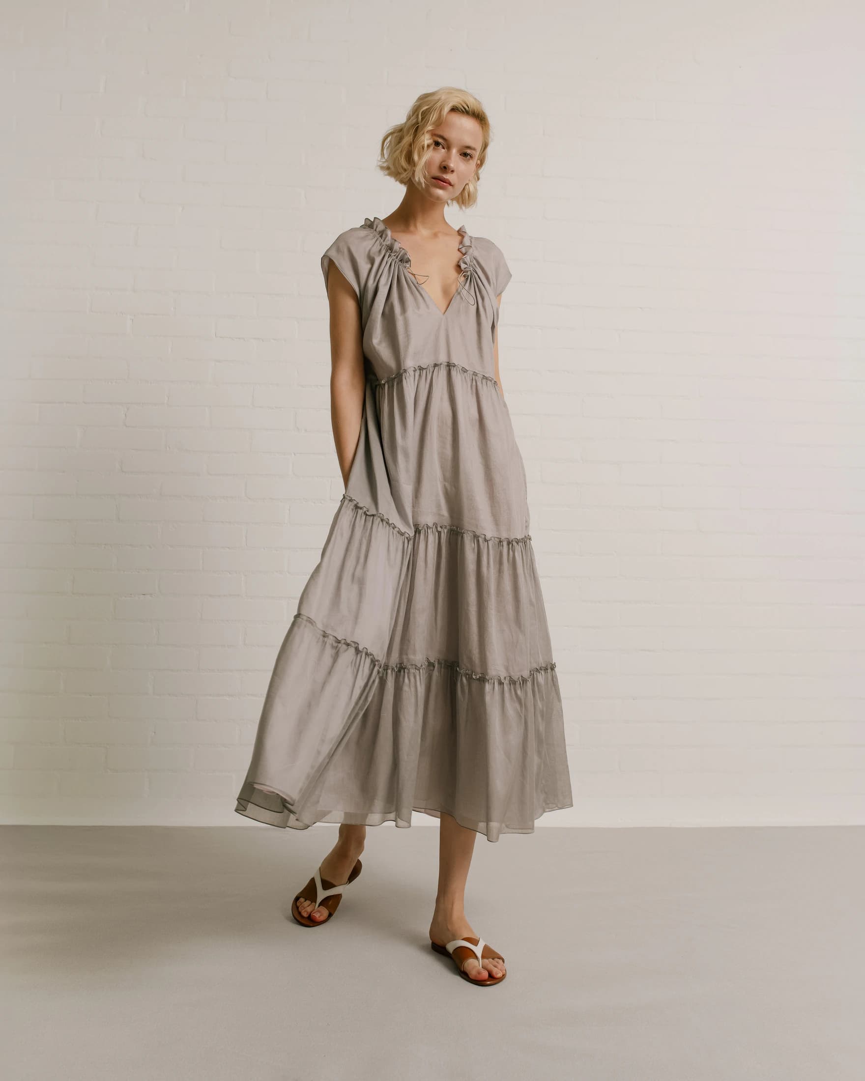 Sleeveless Ruffled Cotton Voile Midi Dress - imagen 1
