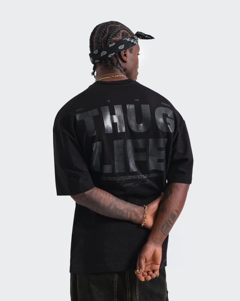 Camiseta Negra Oversize Thug Life - imagen 3