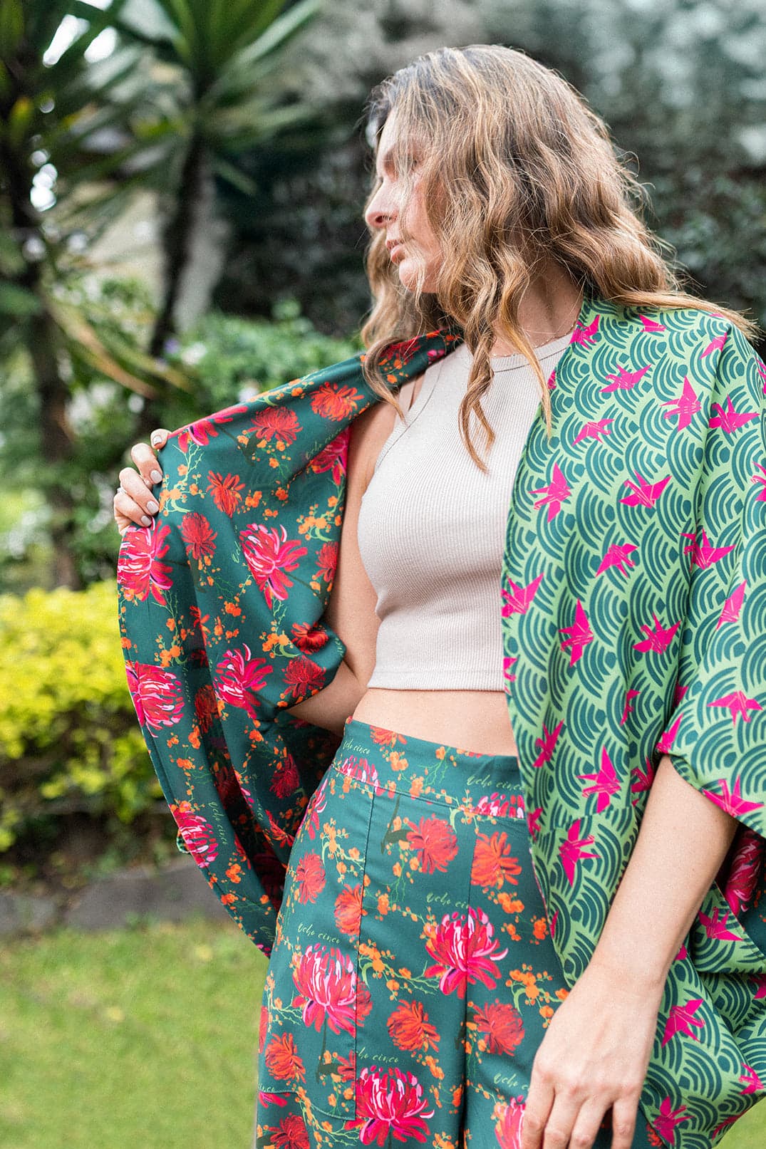 Kimono Nagoya Peonias Verde - imagen 19