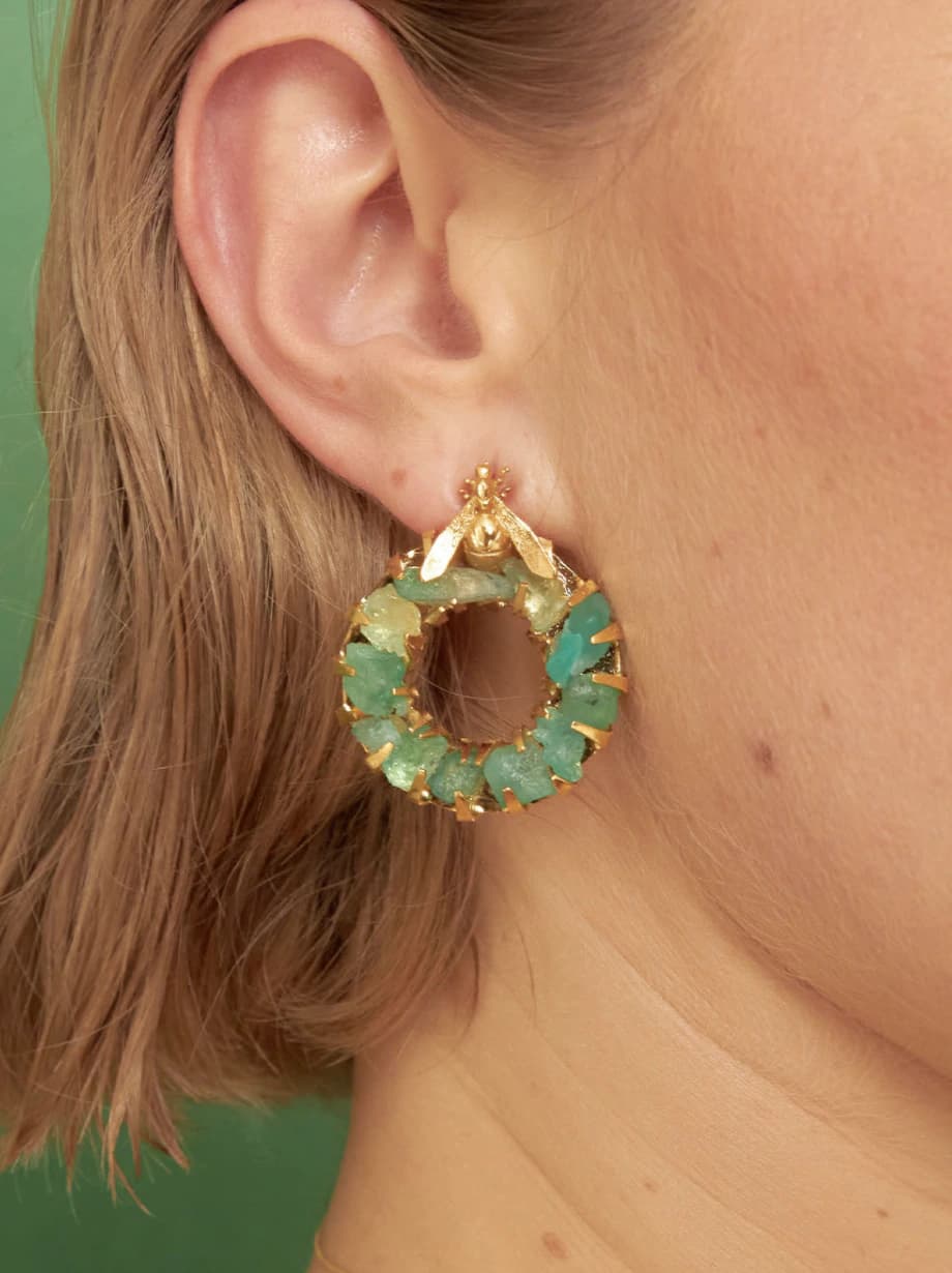 Aretes aro de esmeraldas mini hormiga - imagen 2