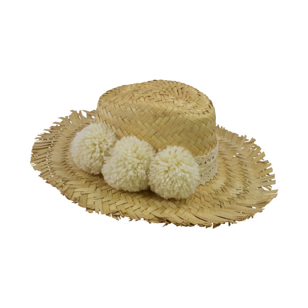 Straw Hat with Pom-Poms - imagen 1