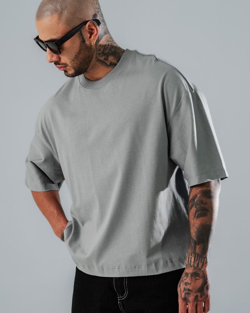 Camiseta Boxy Fit Básica Gris Claro - imagen 3