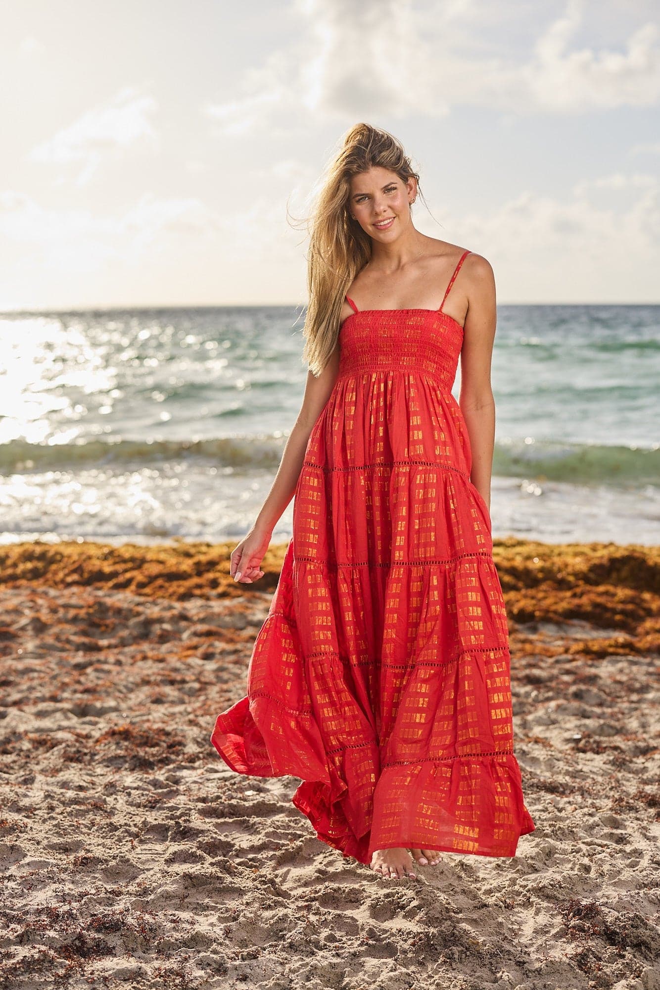 Coral Red Cotton Dress - imagen 1