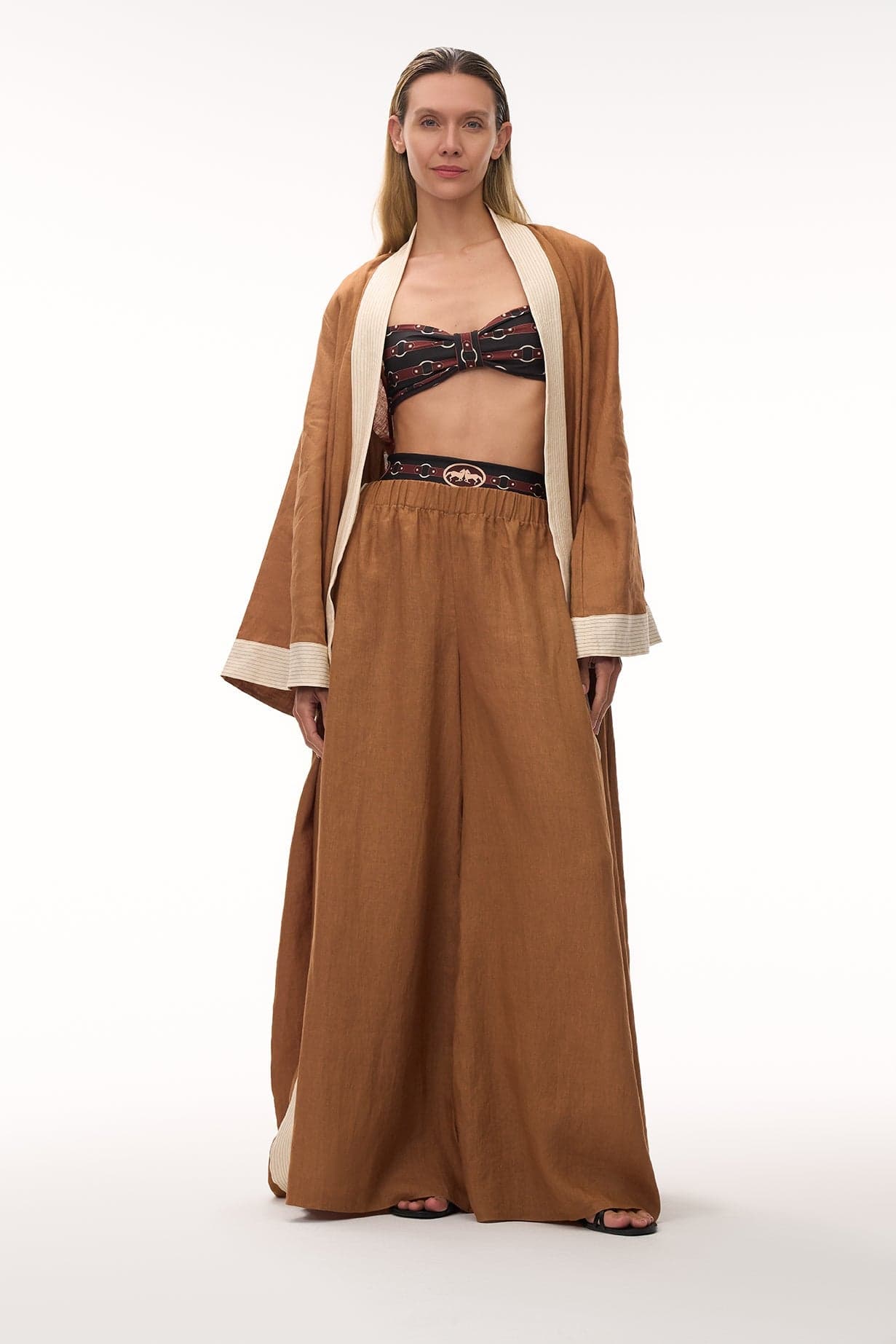 San Antonio Linen Pants / Brown & Ivory - imagen 1