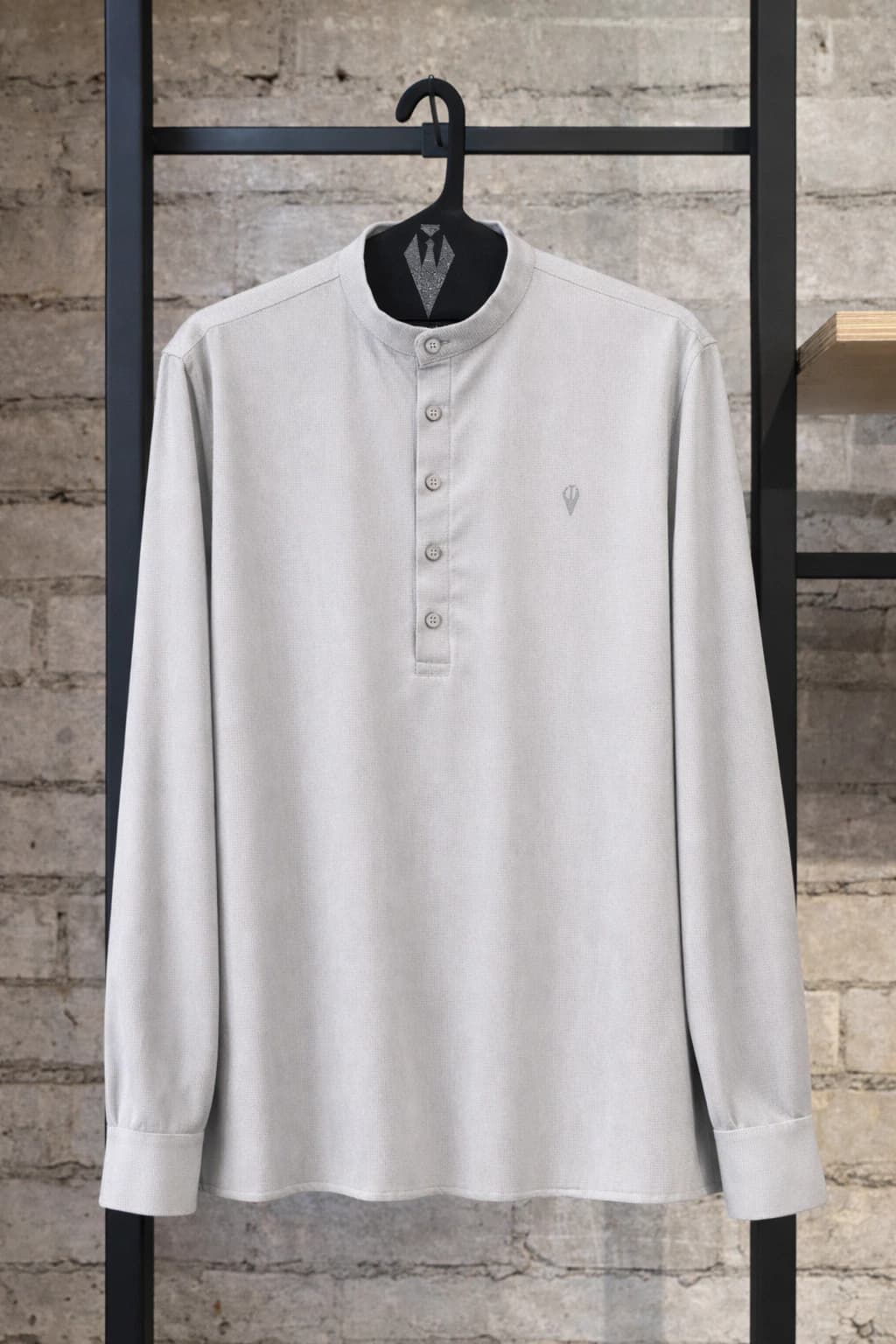 Camisa Para Hombre Manga Larga Cuello Neru Gris