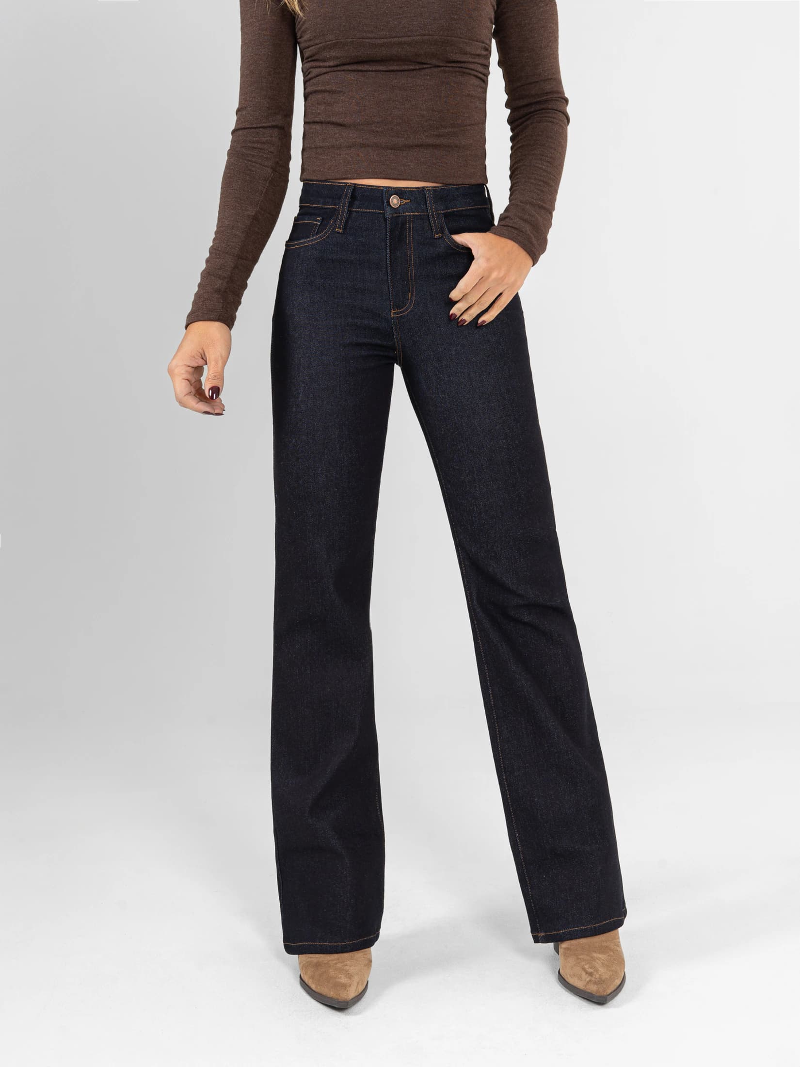 Ref: 066192 Jean straight leg, stretch, tiro alto, tono azul oscuro - imagen 1