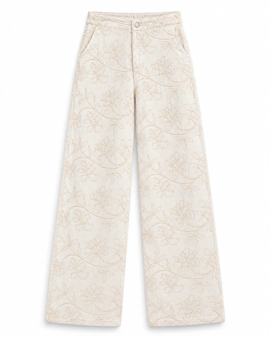 Ref: 0620654 Pantalón wide leg, tiro medio, detalle de tela bordada, tono natural - imagen 6