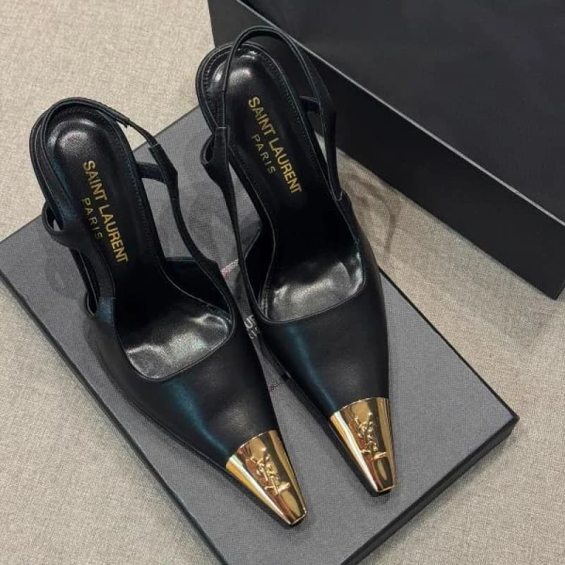 TACONES YSL NEGRO PUNTA DORADA - imagen 1