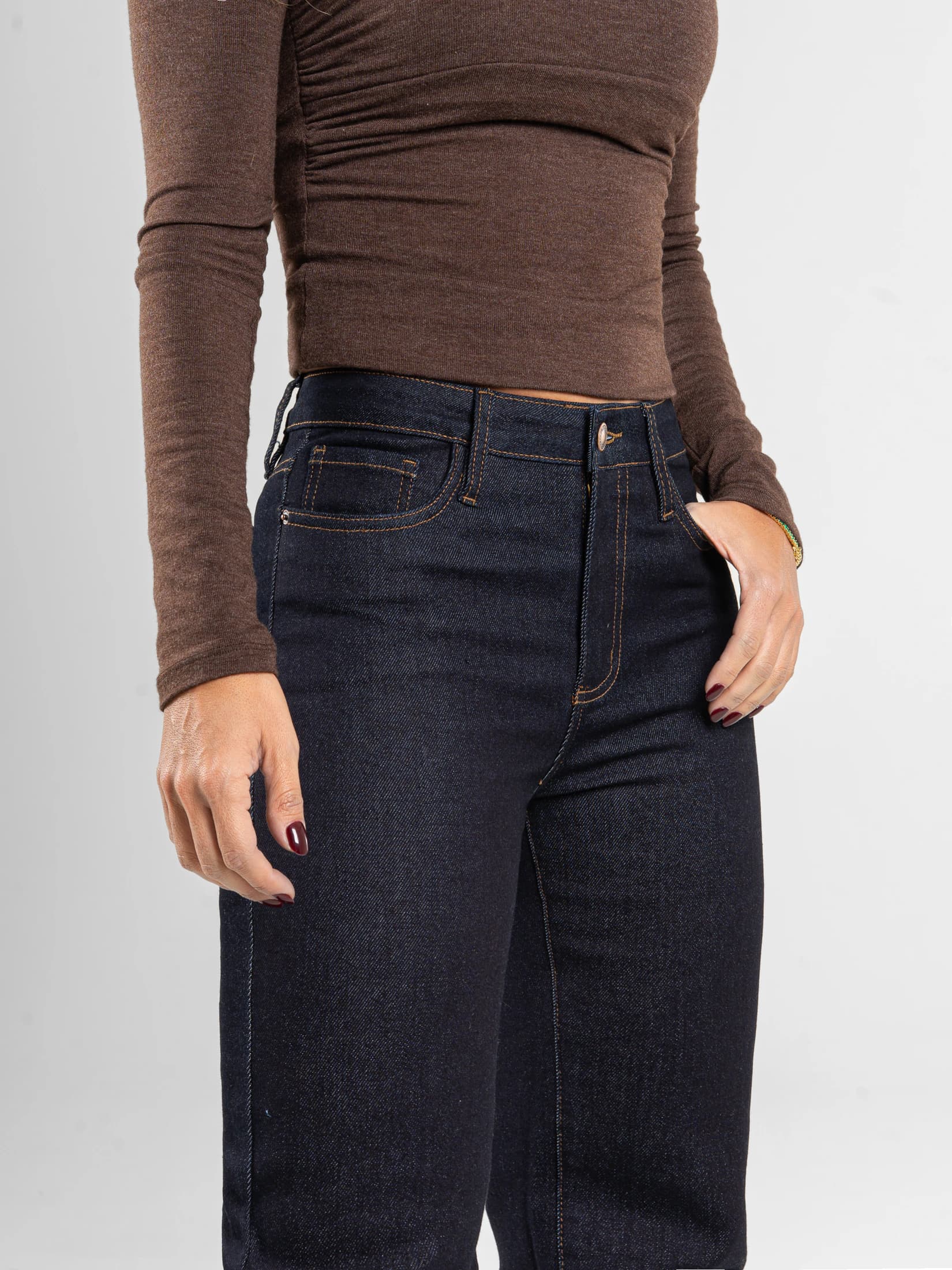 Ref: 066192 Jean straight leg, stretch, tiro alto, tono azul oscuro - imagen 4