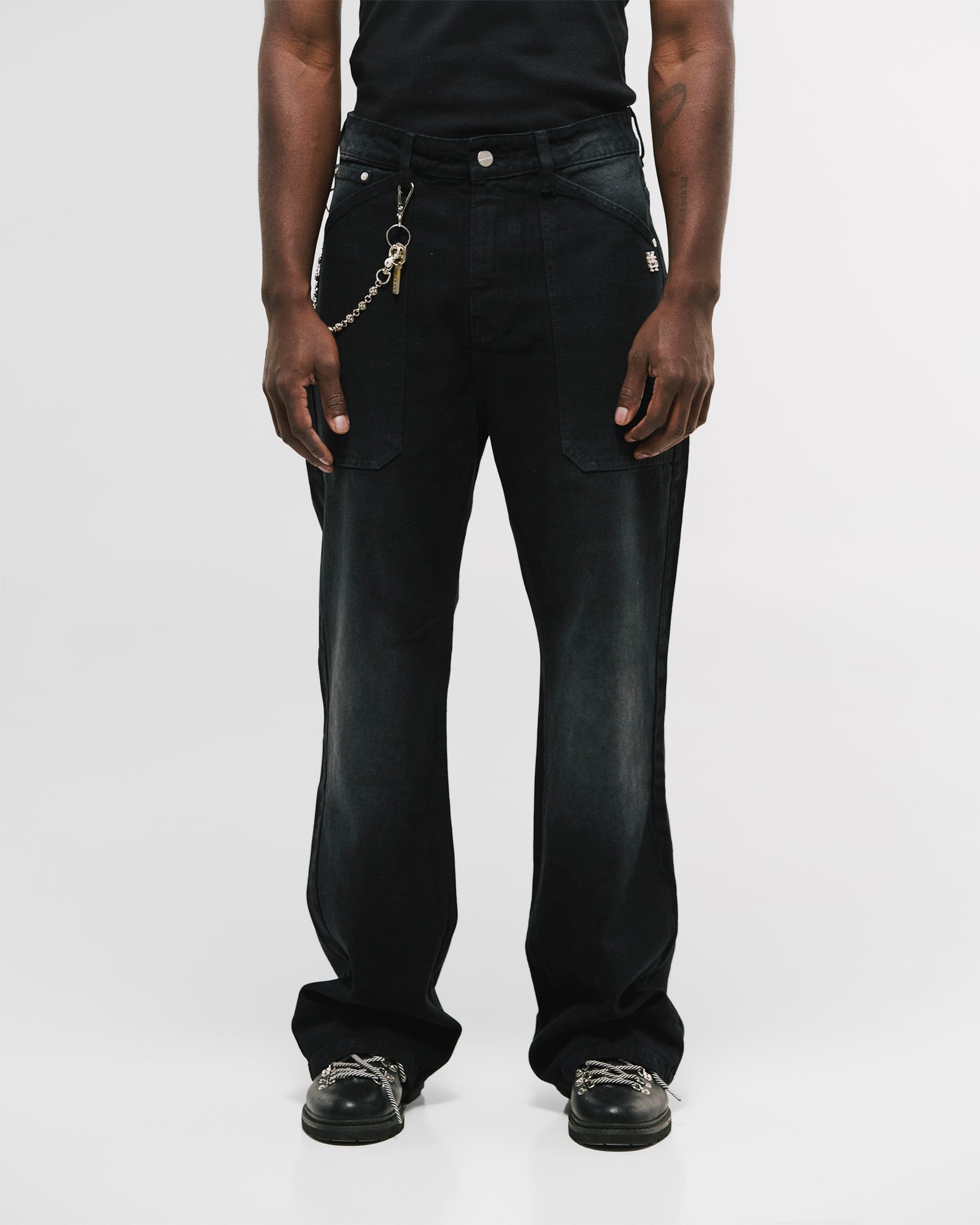 Pocket Straight Pants – Negro Desgastado - imagen 2