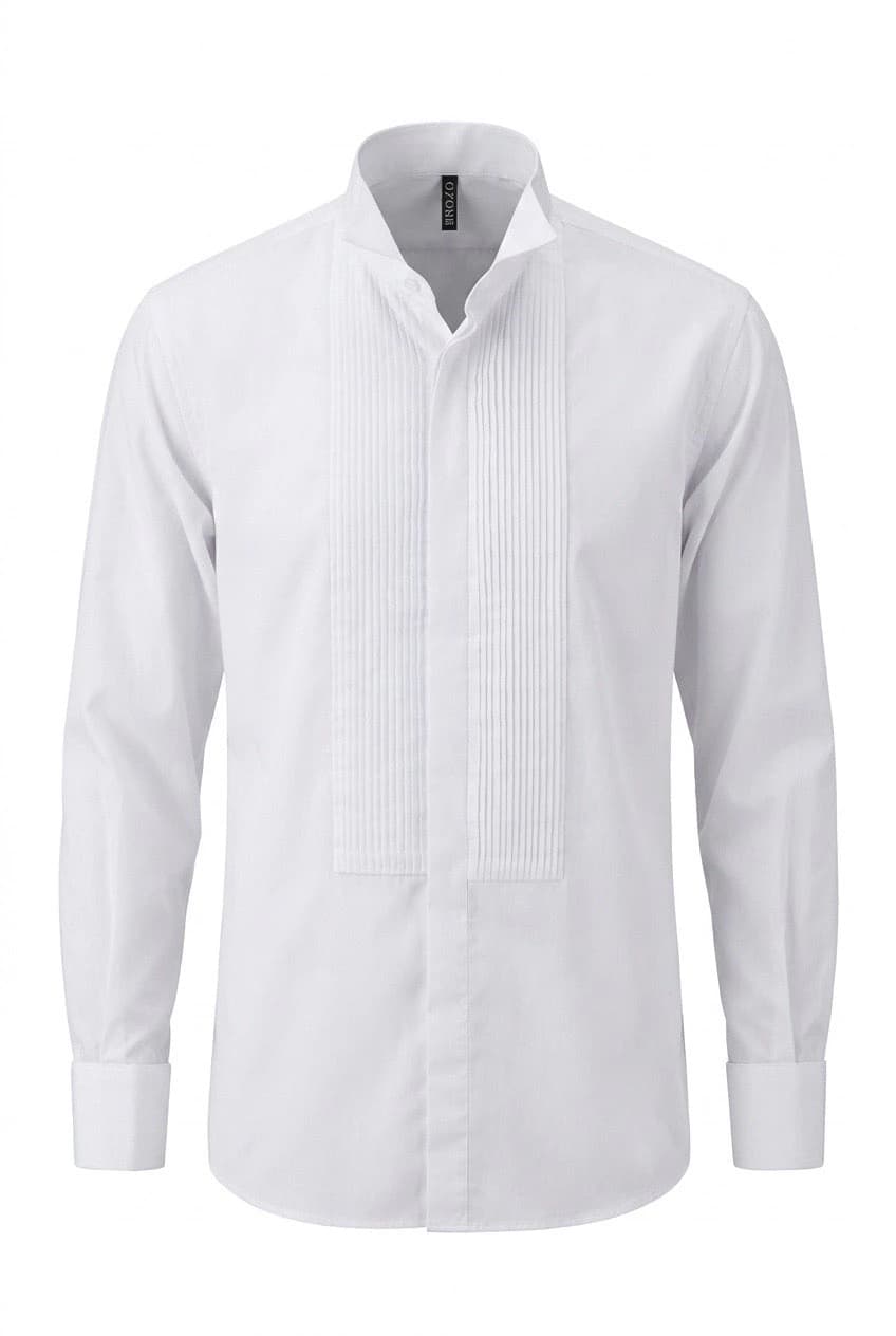 Camisa Cuello Pajarito Plizada en pecho. Botón escondido