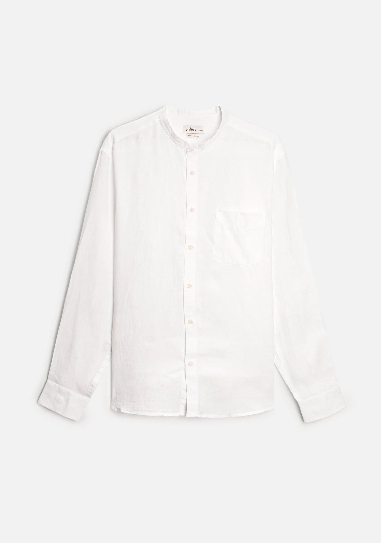 Camisa H Lino Cuello Nerú Bols. Blanco - imagen 1
