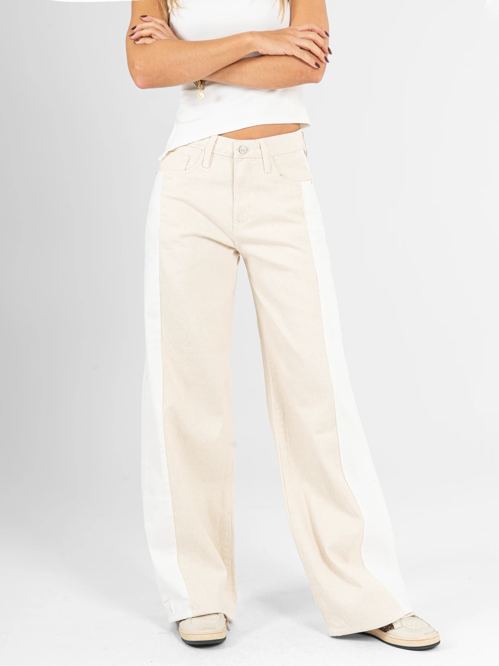 Ref: 0620666 Pantalón wide leg, rígido, tiro alto, con cortes a contraste - imagen 6