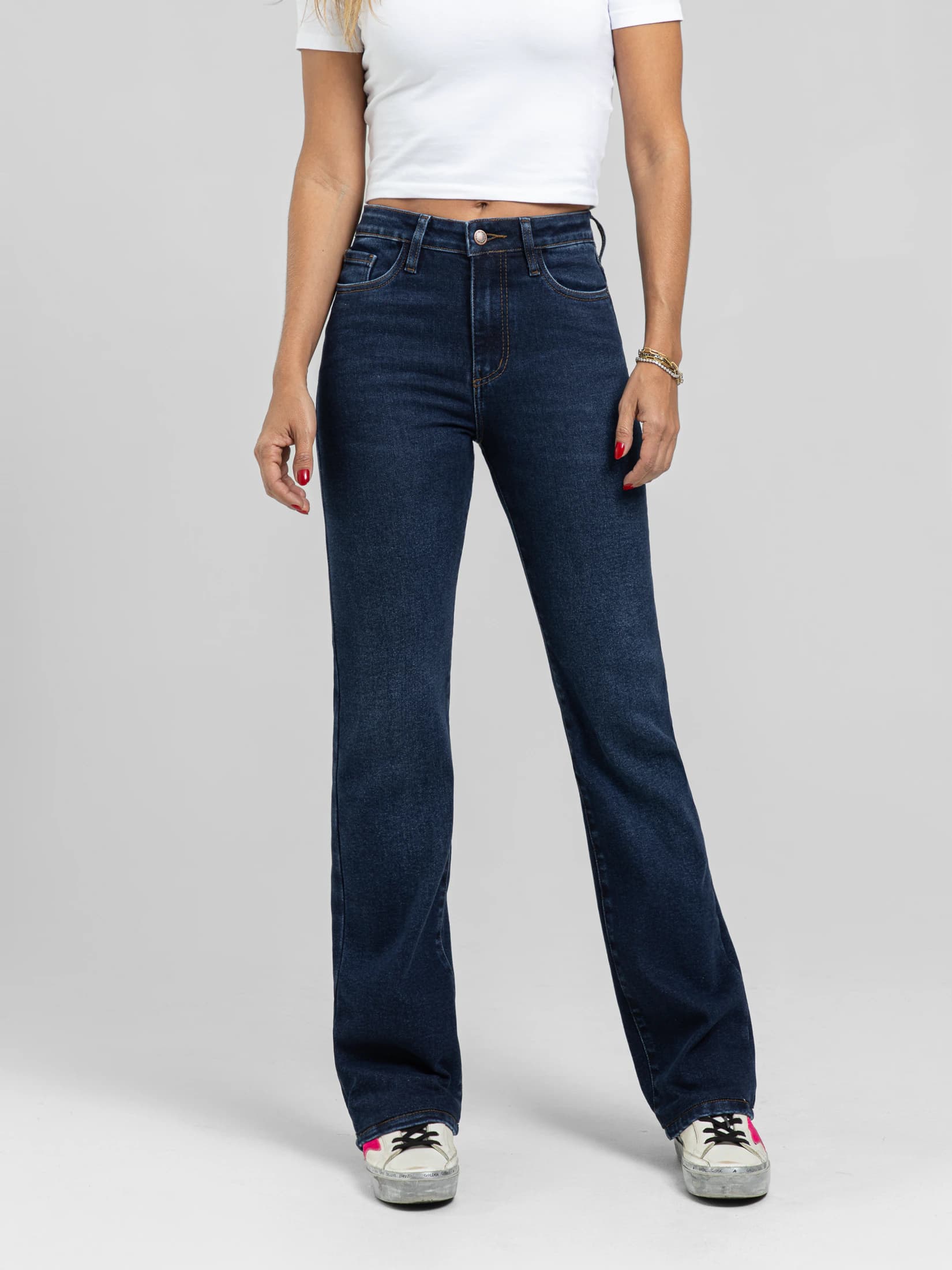Ref: 066398 Jean straight leg, stretch, tiro alto, tono azul oscuro - imagen 1