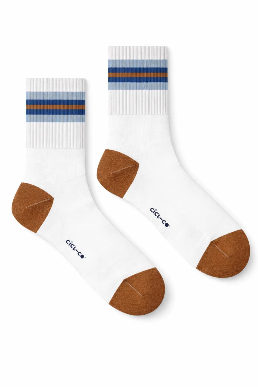Medias Cortas Blanco Rayas Celeste y Naranja