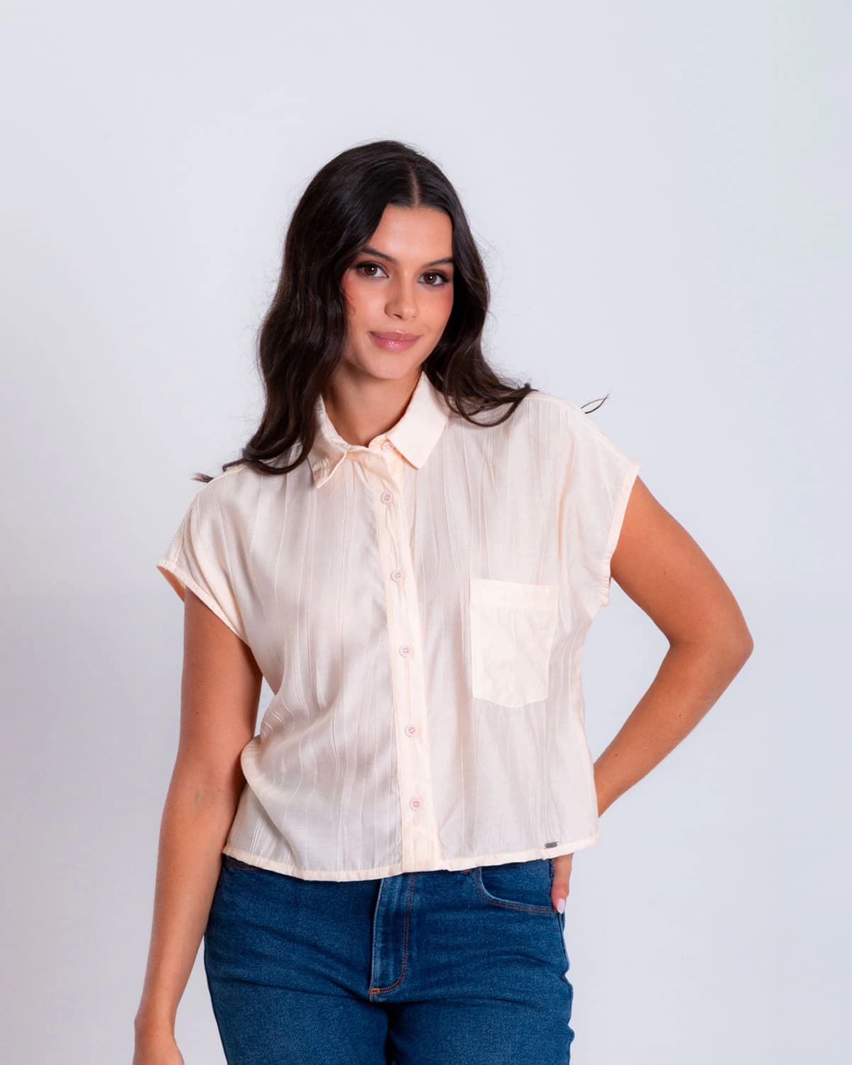 Camisa naranja manga corta para mujer