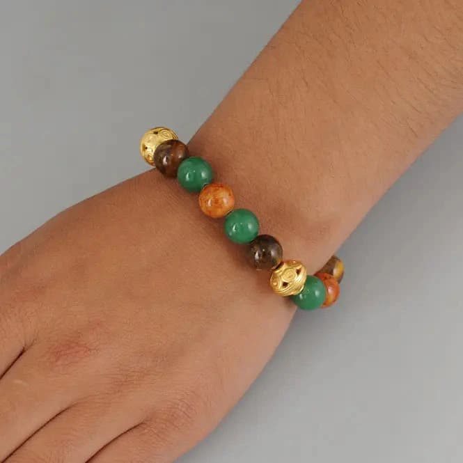 Pulsera semipreciosa ojo de tigre,aventurina, fossil marrón - imagen 2