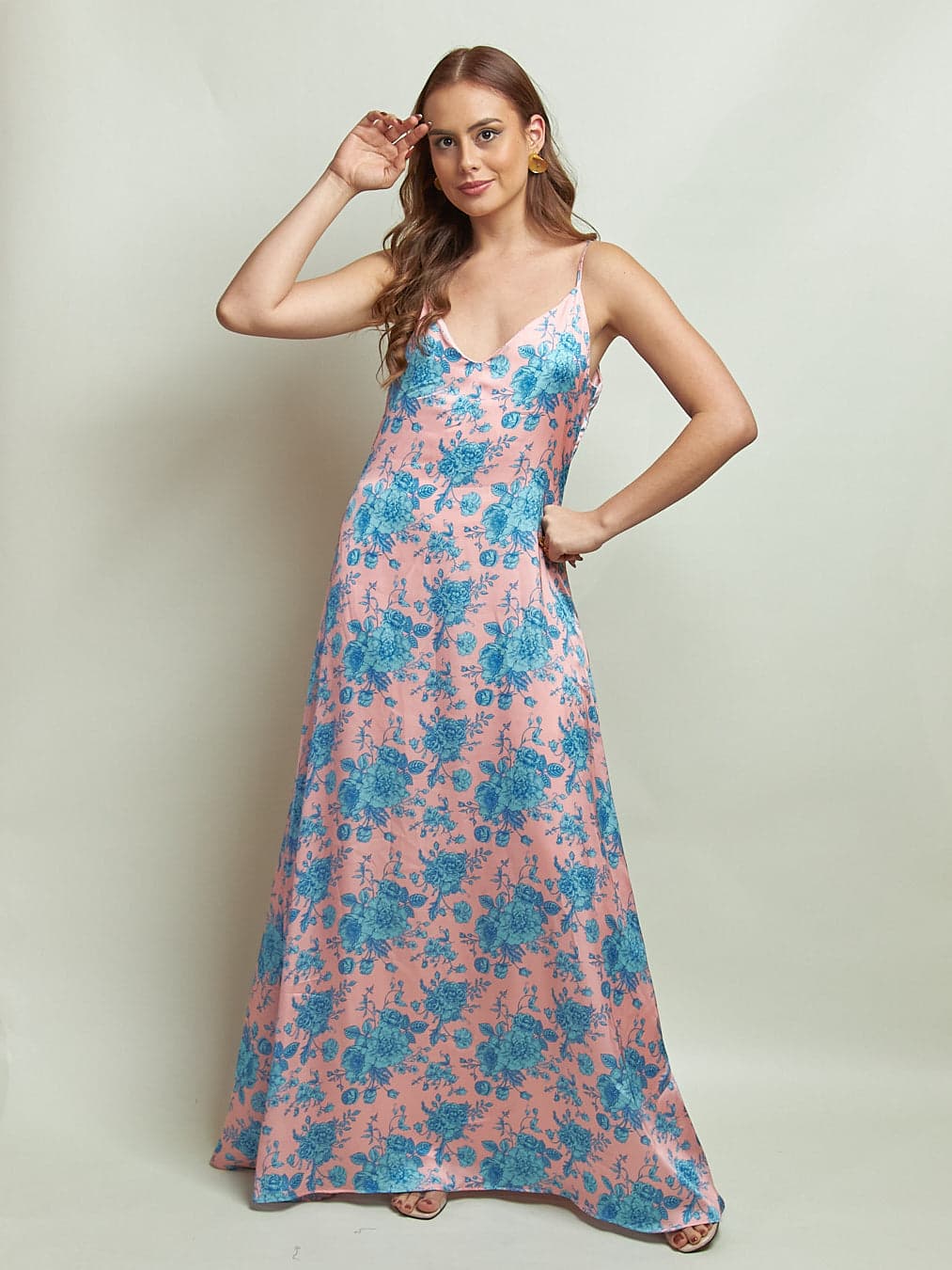 Vestido Colonial Rosado Estampado - imagen 2