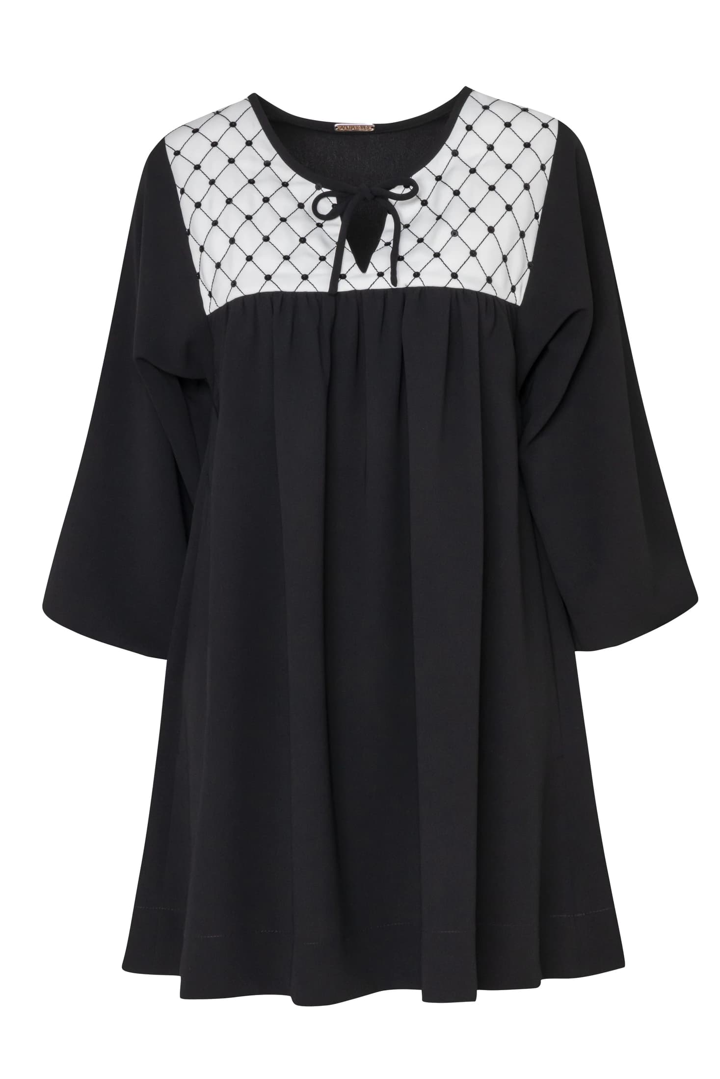 Quilted-Front Puff-Sleeve Cady Mini Dress - imagen 2