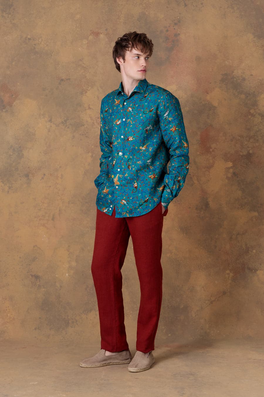 Men's shirt linen delphos teal - imagen 12