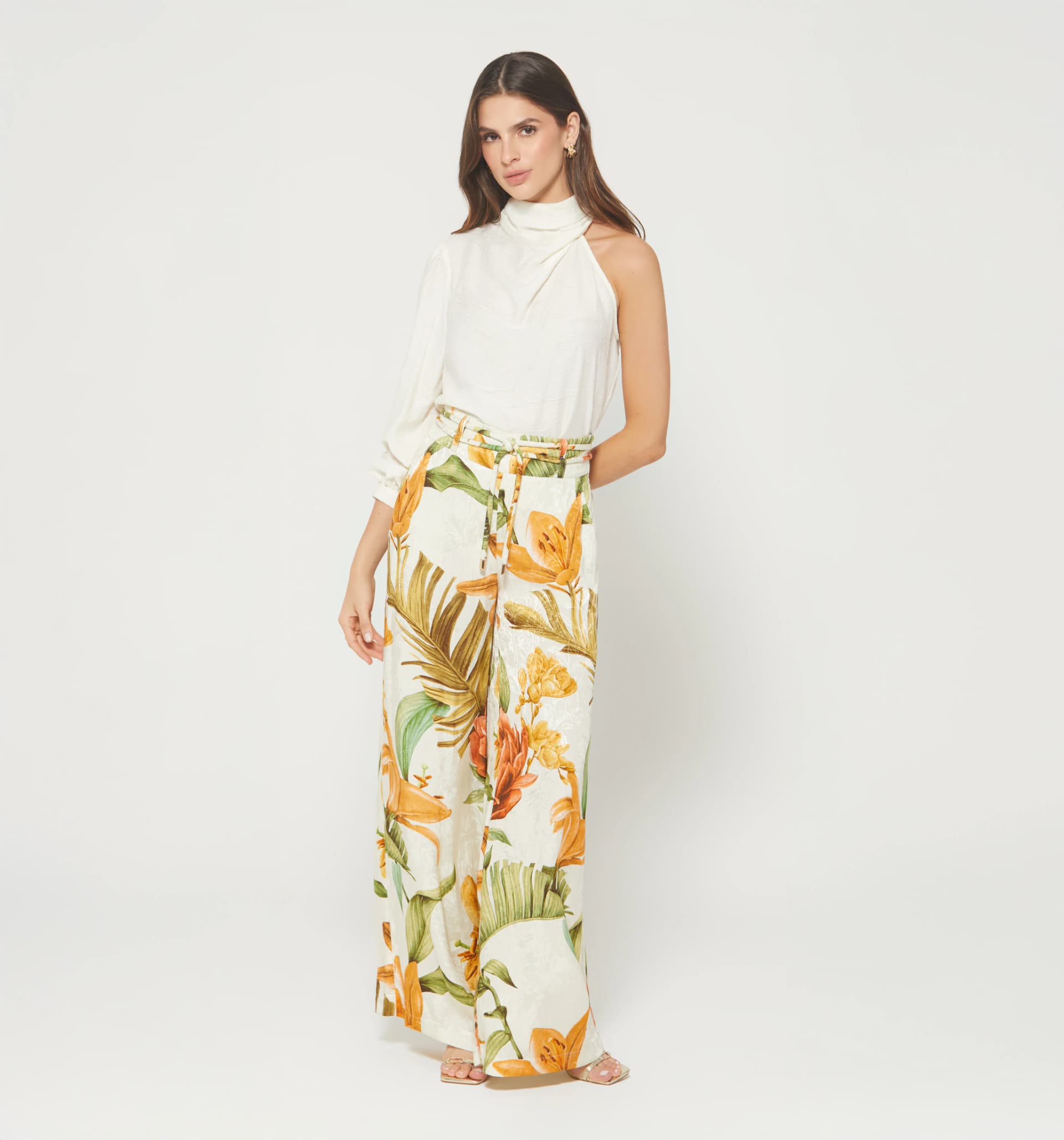 Pantalon palazo tiro alto con tira doble