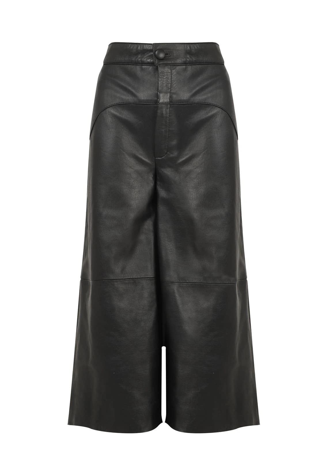 LONG LEATHER WIDE LEG TROUSERS