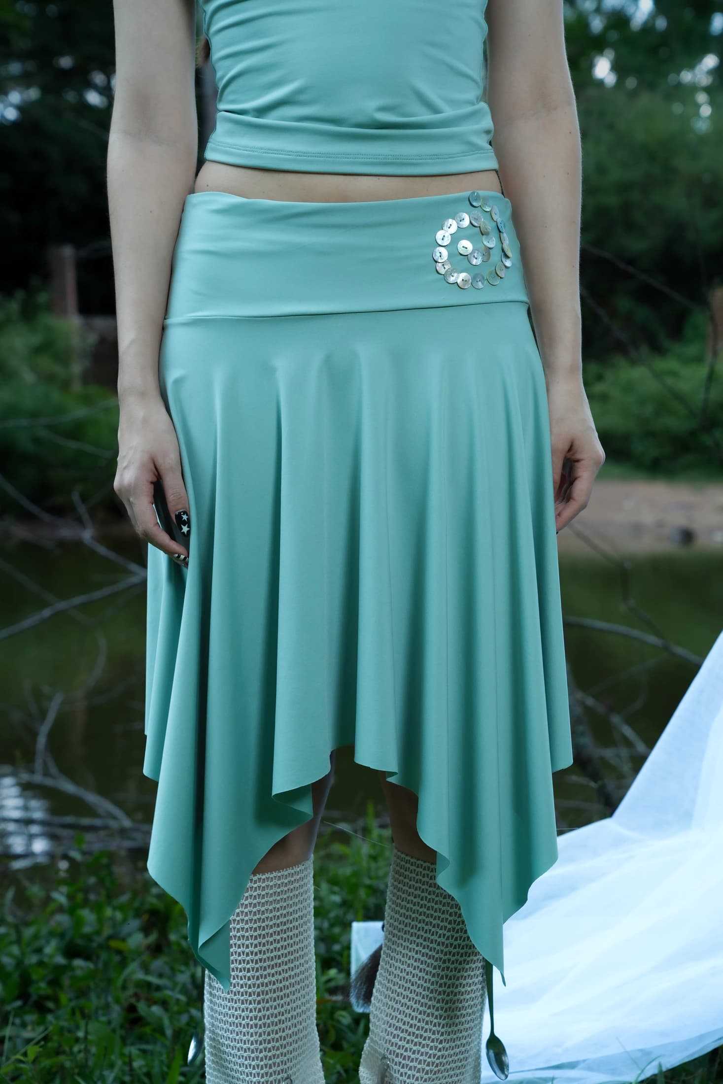FALDA MIDI ESPIRAL VERDE MENTA - imagen 2