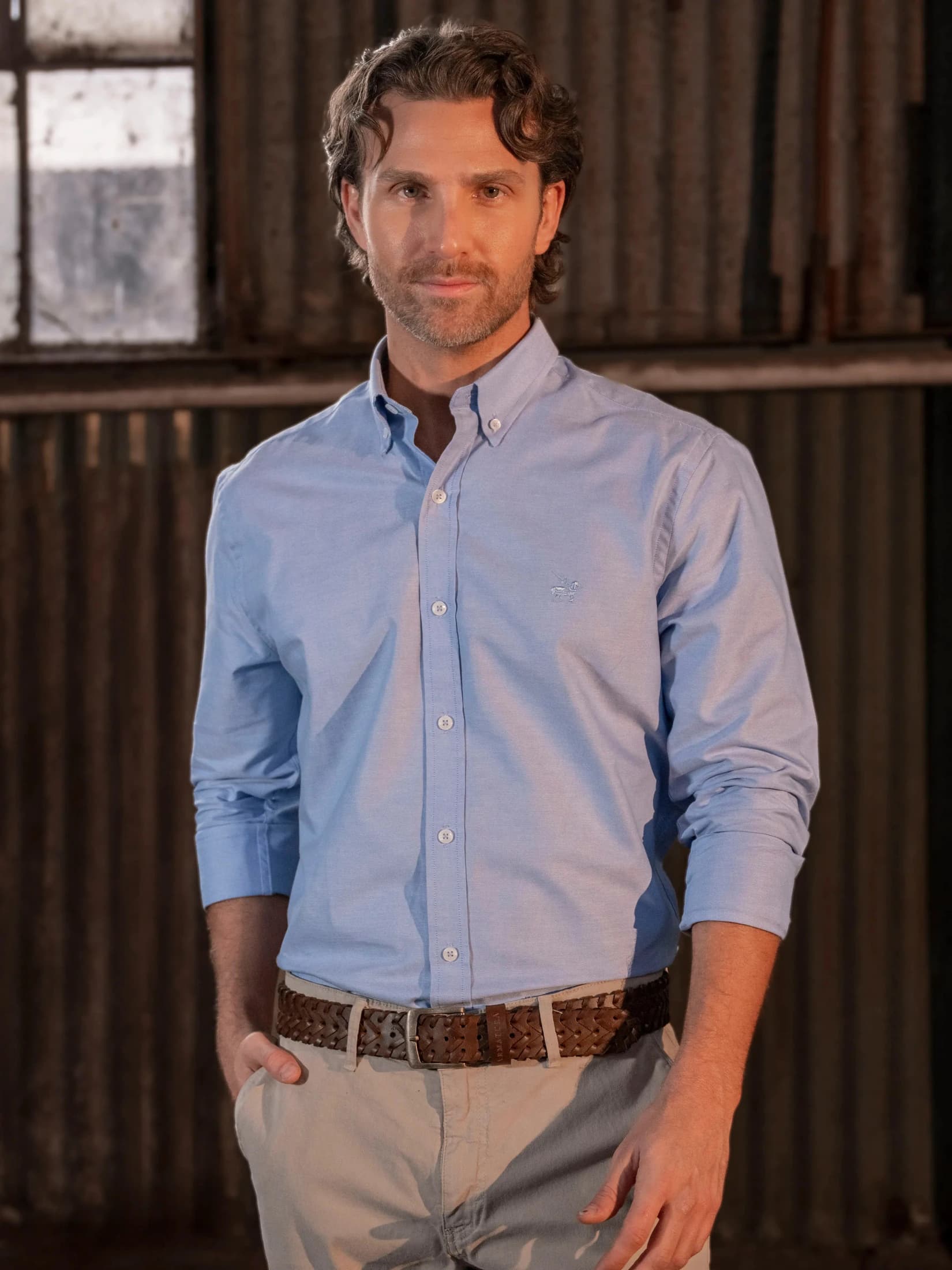 Camisa Oxford Cross Hombre Azul medio